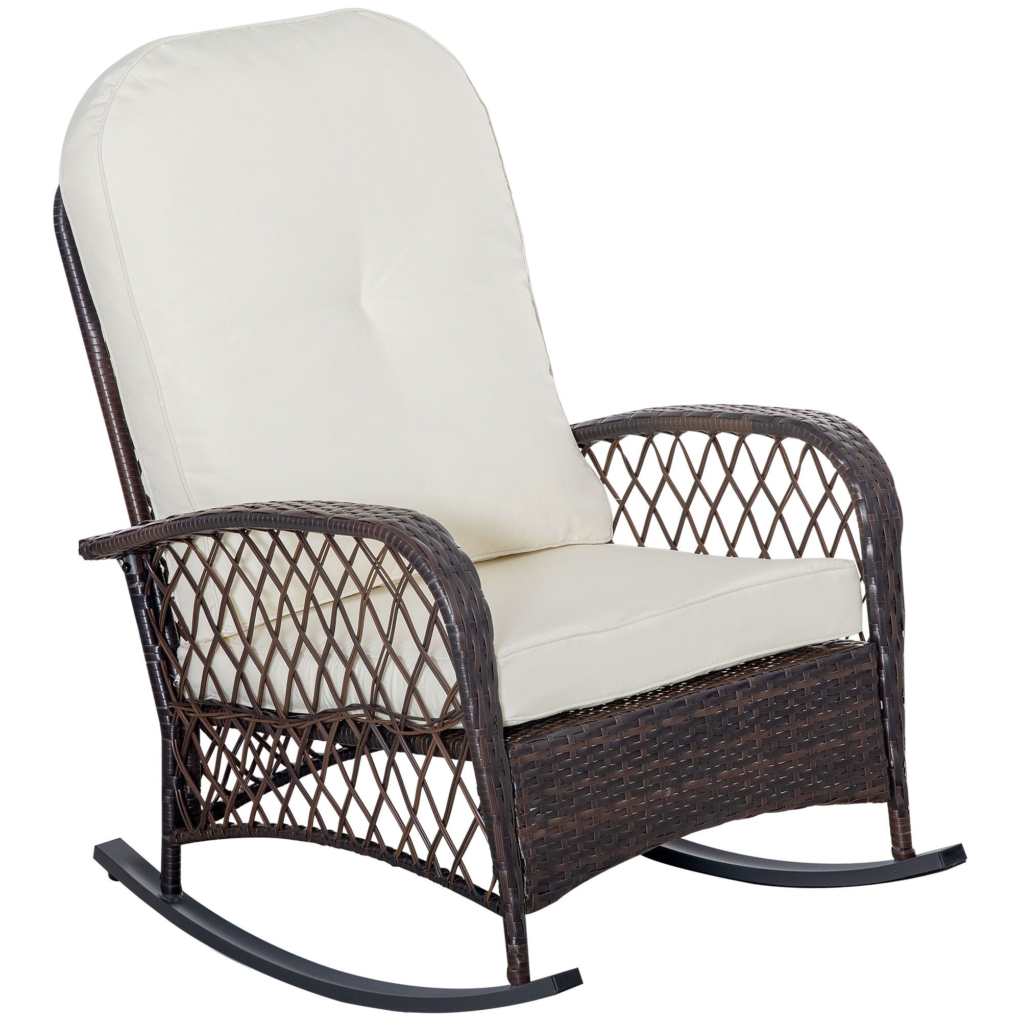 Outsunny Outdoor Wicker Rocking Chair w/Cushion for Patio, Cream White