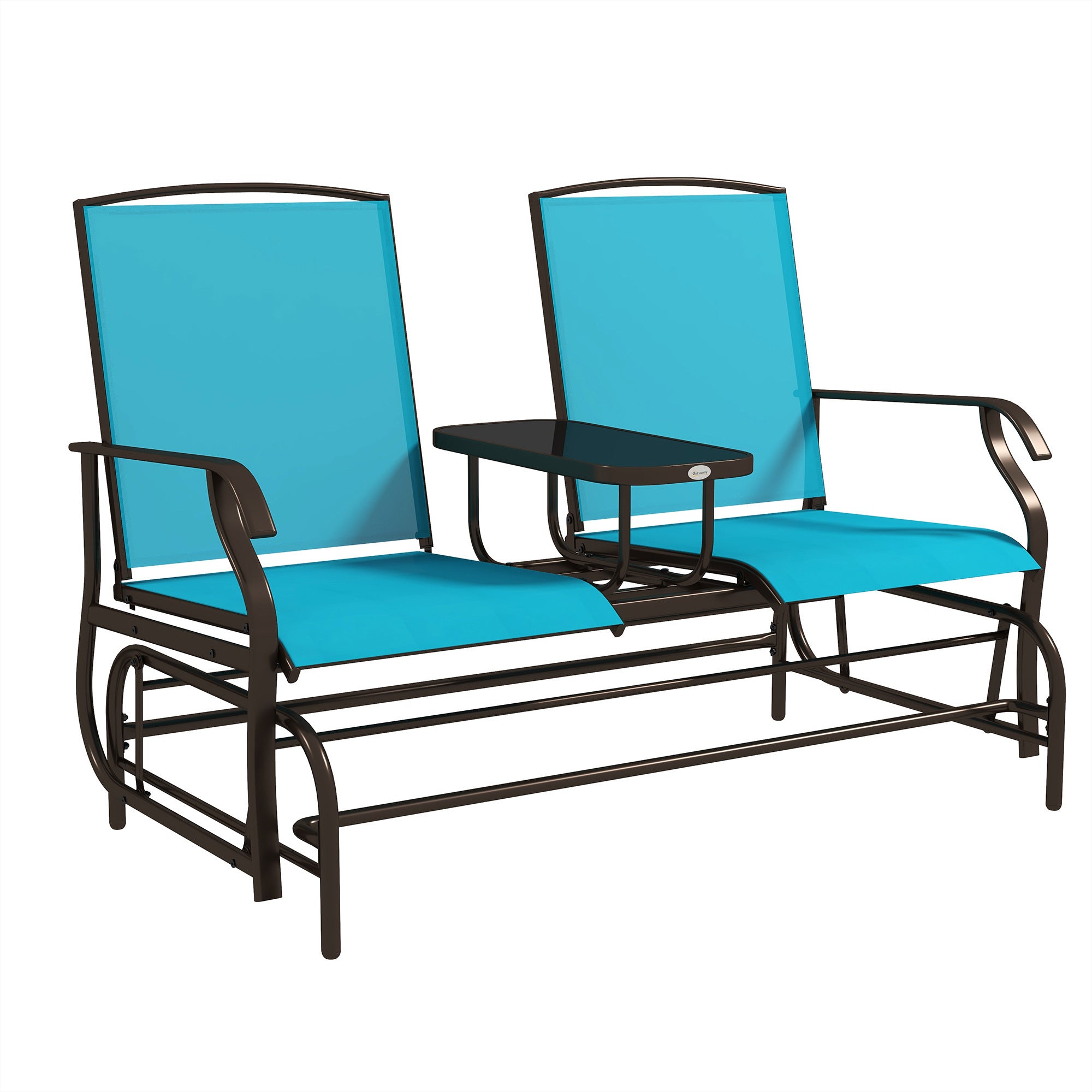 Outsunny Outdoor Glider Bench with Table - Patio Loveseat, Mesh, Blue