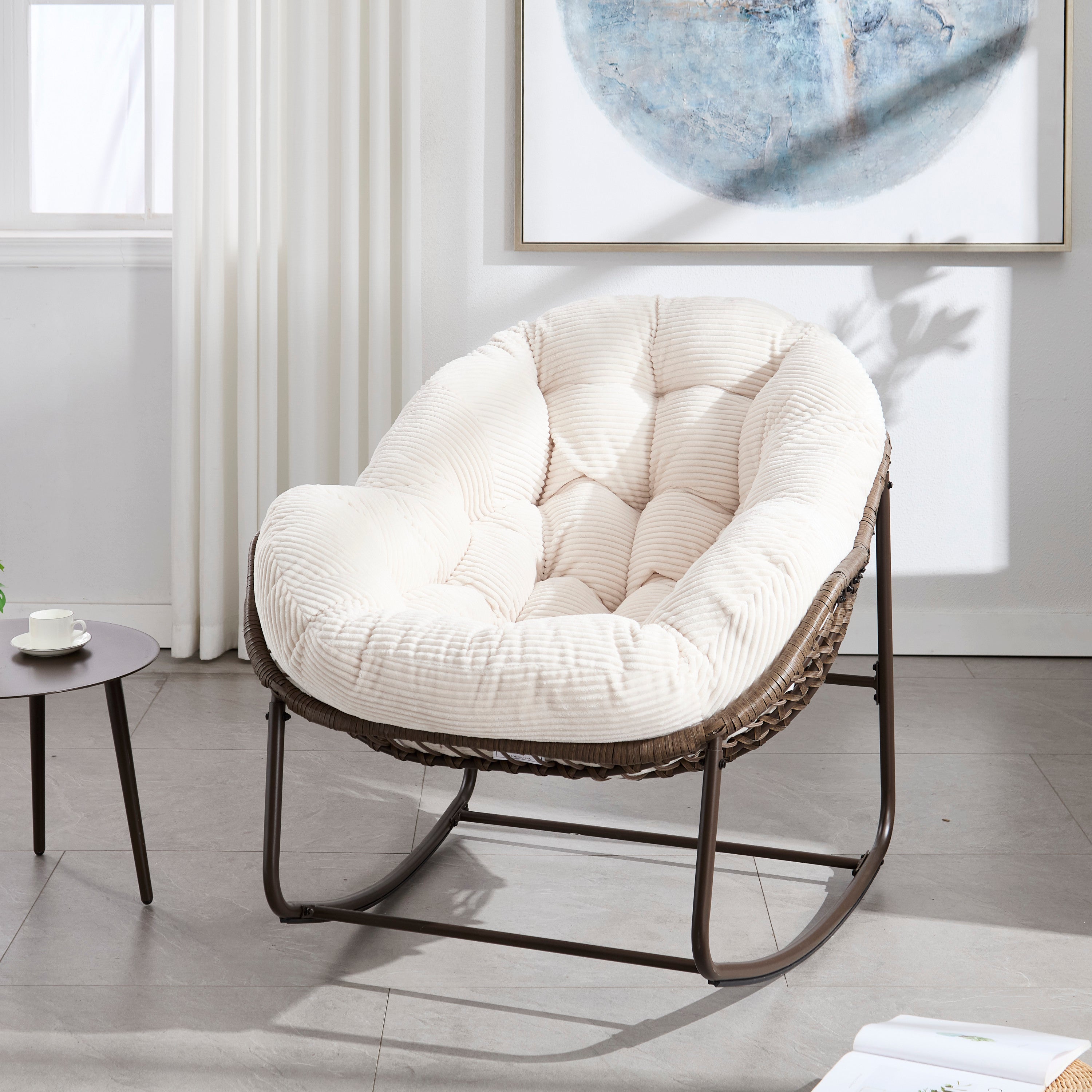 Outdoor Rattan Rocking Chair Padded Cushion for Patio Porch