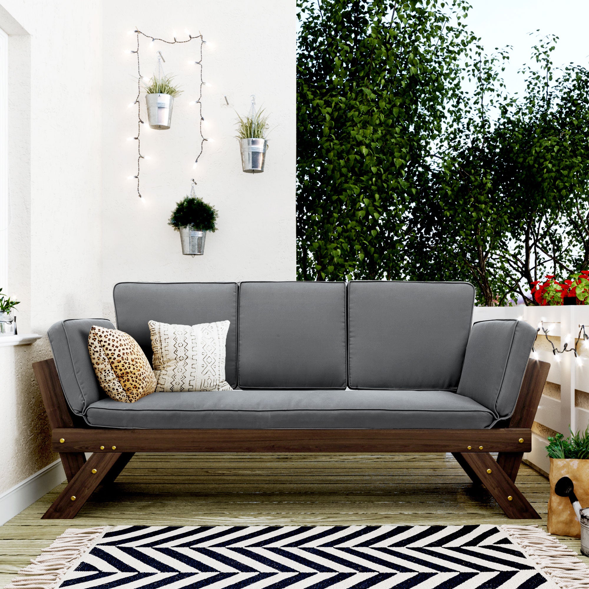 TOPMAX Wooden Outdoor Daybed Sofa Chaise Lounge with Cushions