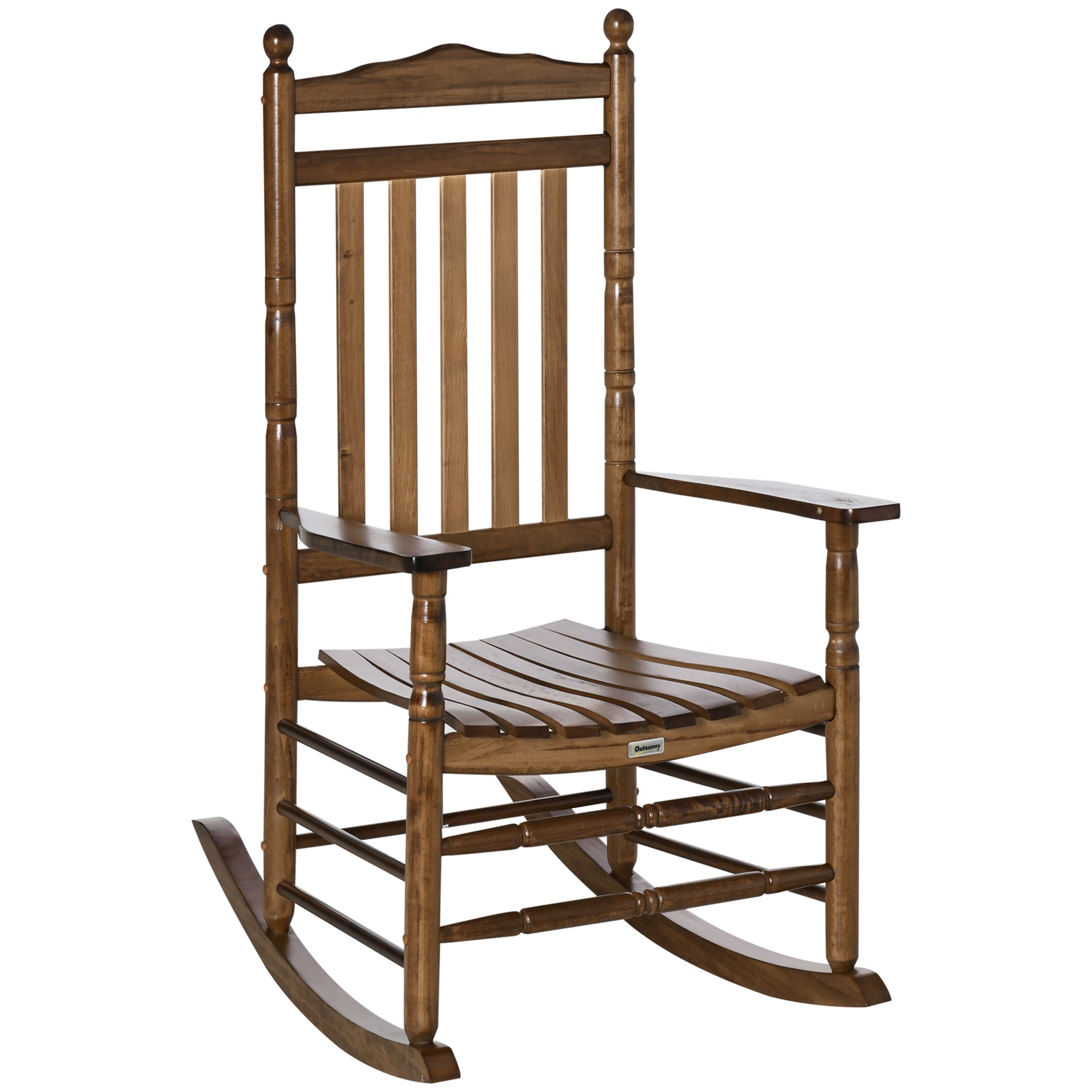 Outsunny Wooden Rocking Chair - High-Back, Indoor/Outdoor, Brown