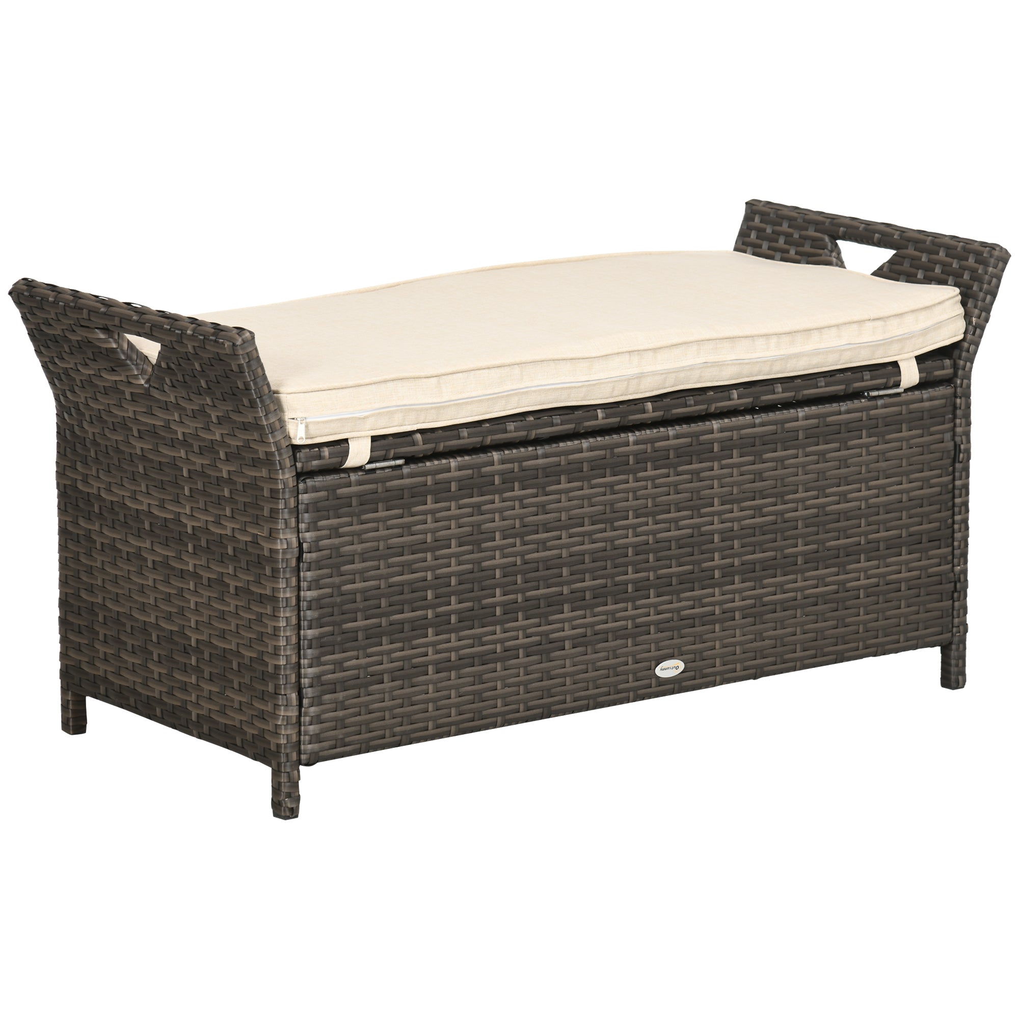 Outsunny 27 Gallon Outdoor Wicker Storage Bench with Cushion