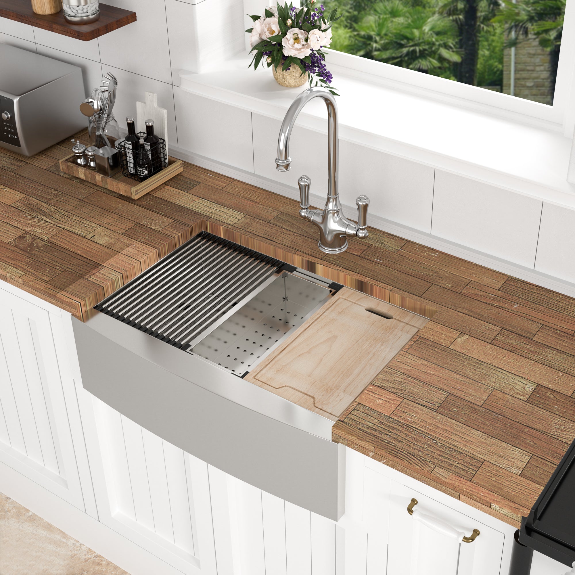 33" Farmhouse Apron Kitchen Sink - Stainless Steel