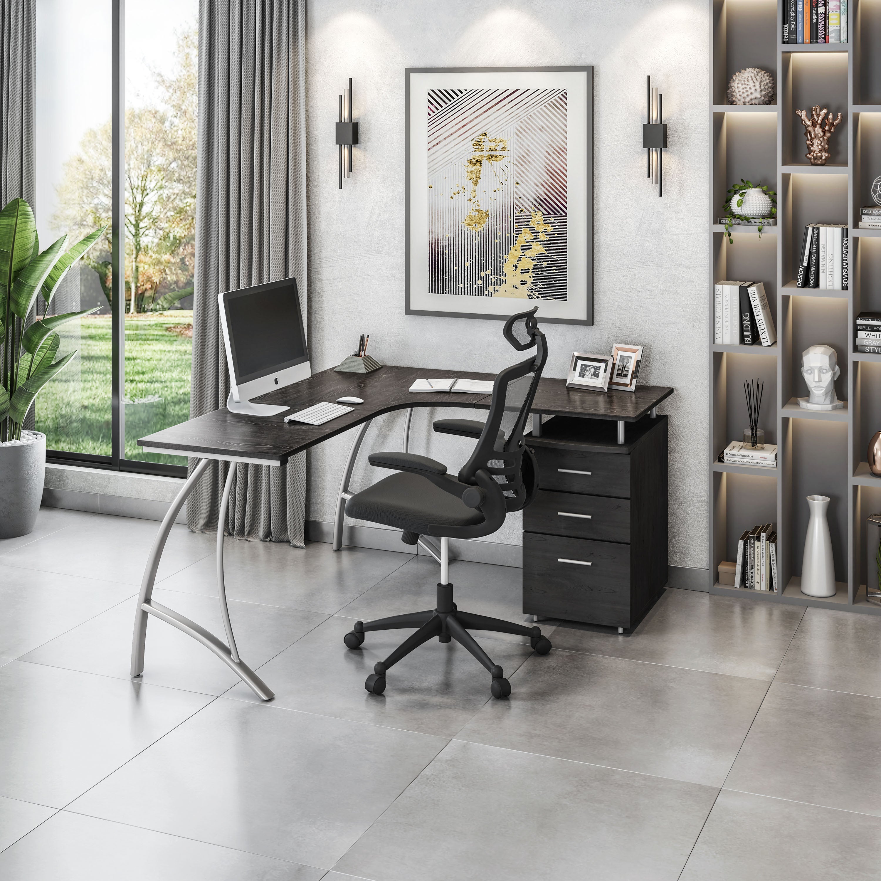 L-Shaped Desk w/ File Cabinet - Espresso