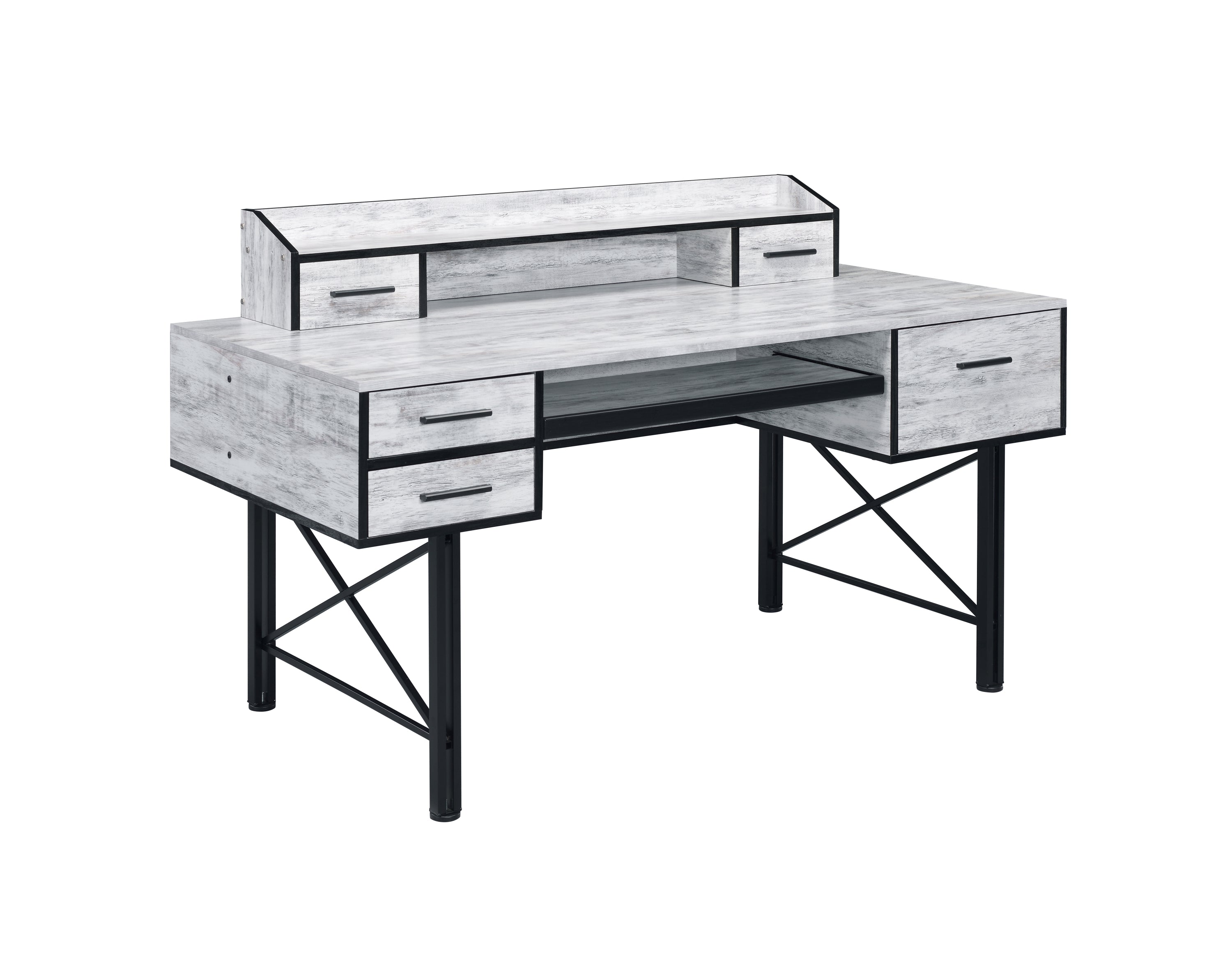 Antique White & Black 5-Drawer Computer Desk