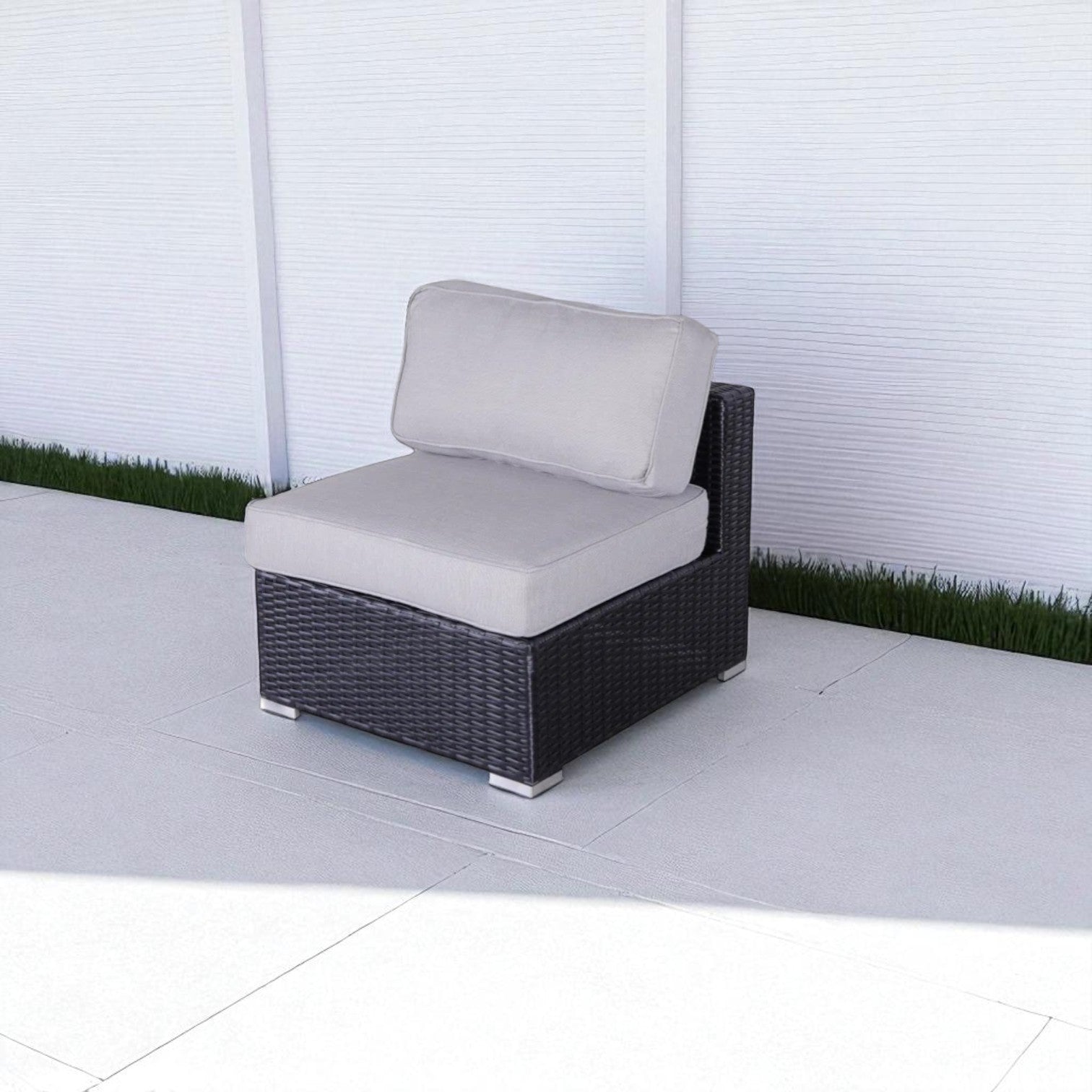 Minnesota Black Wicker Armless Patio Chairs Set of 2 w/ Cushions 28x33x26