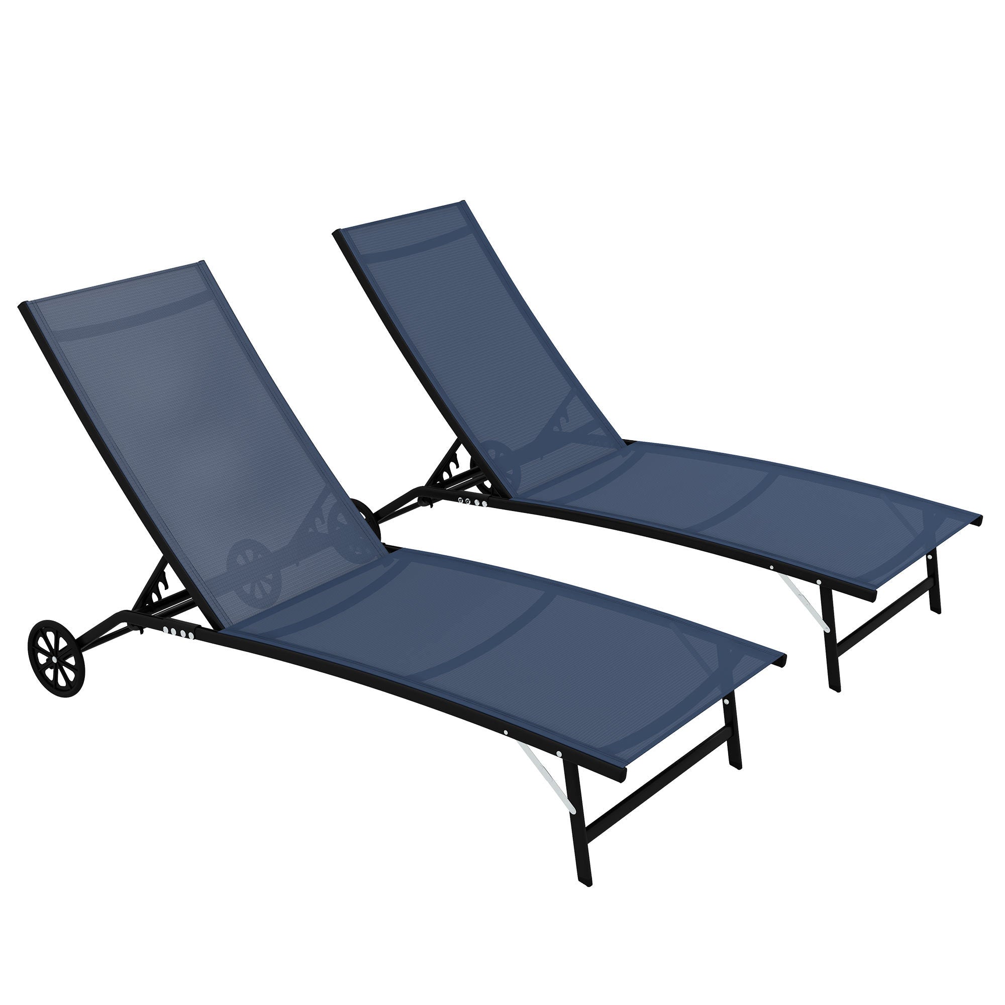 Outsunny 2PC Outdoor Chaise Lounge w/Wheels, 5-Pos. Patio Pool Beach