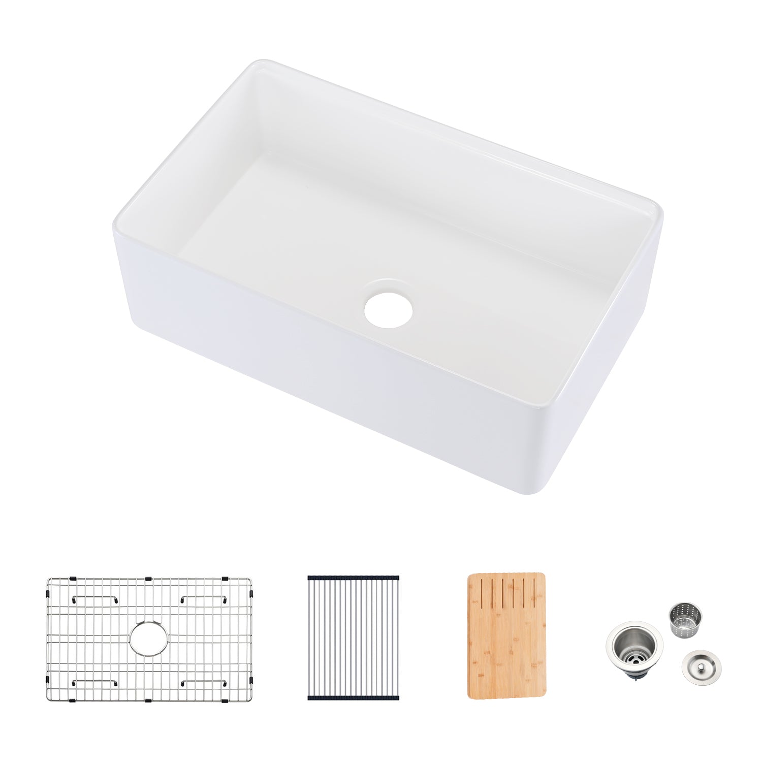 Farmhouse Fireclay Kitchen Sink: 30x20" w/Accs