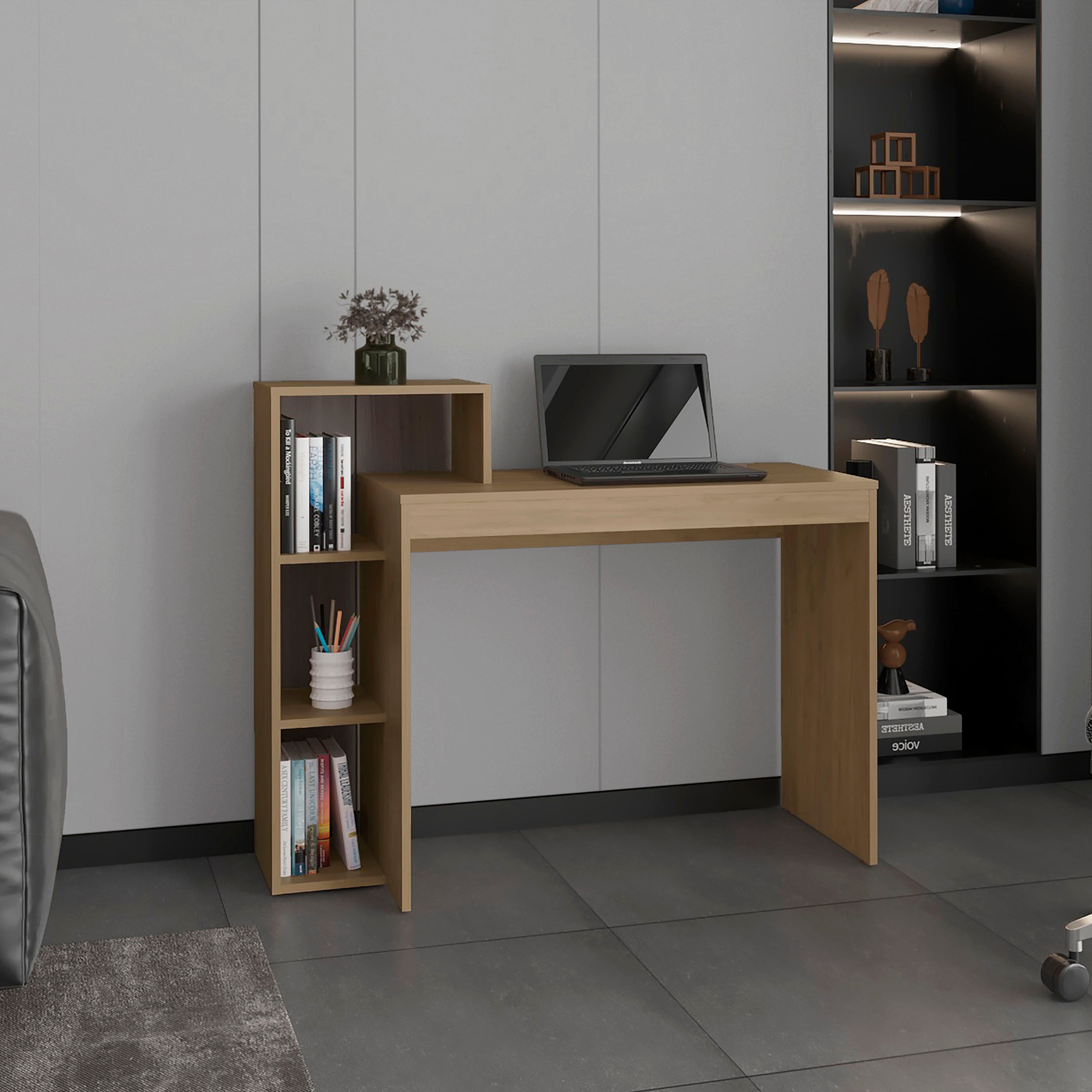 Britt 43" Wide Writing Desk, Oak Finish