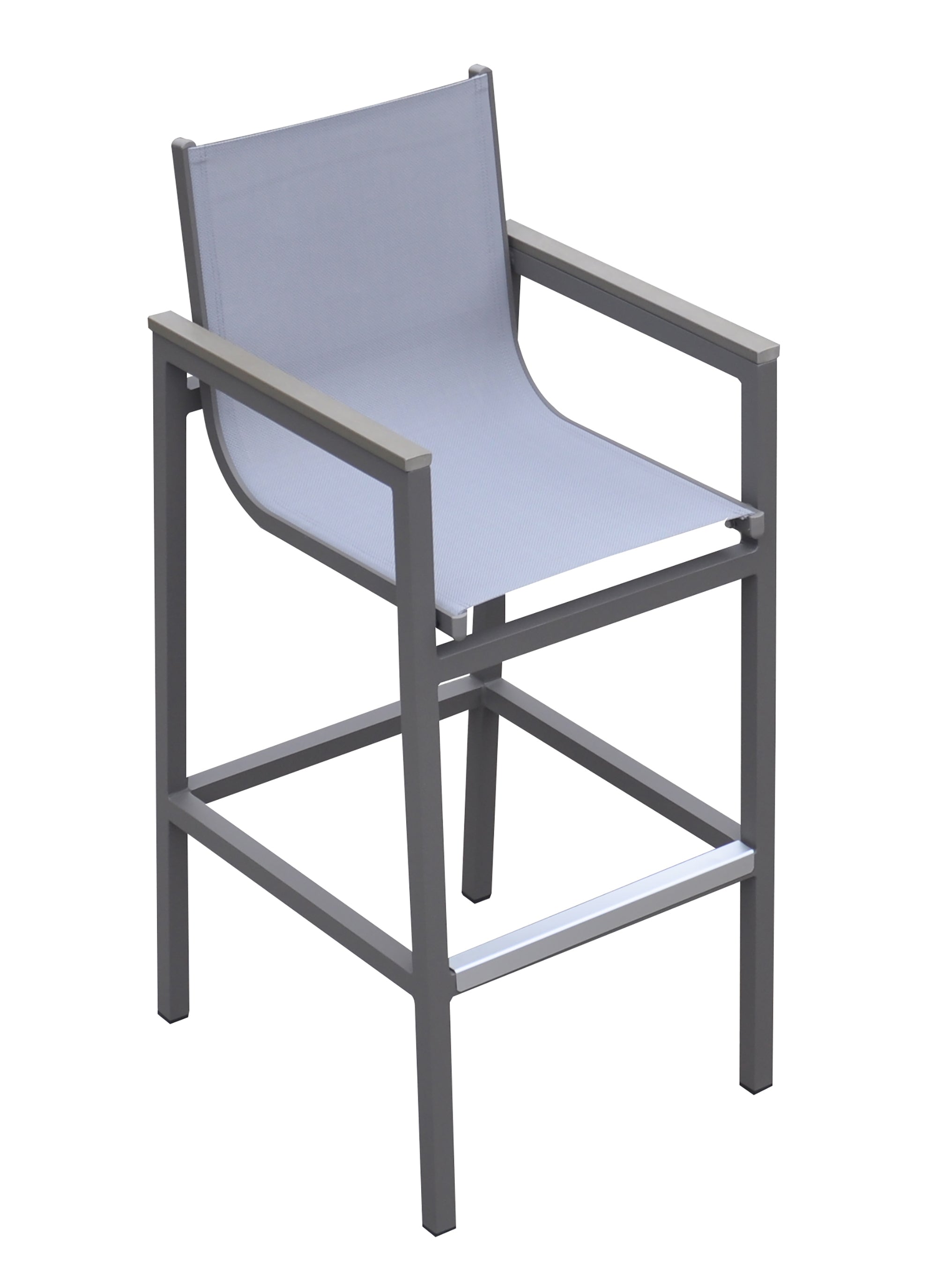 Marina Gray Outdoor Patio Barstool w/ Textilene Sling & Wood Accents