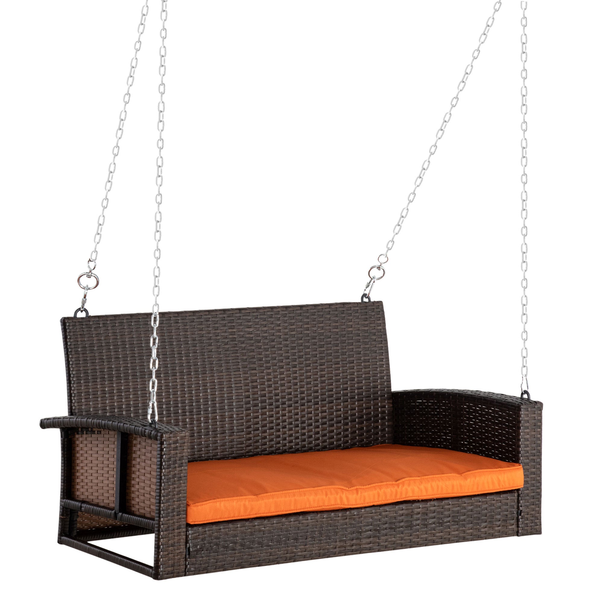 Outsunny 2-Person Wicker Hanging Outdoor Porch Swing Bench w/ Cushions
