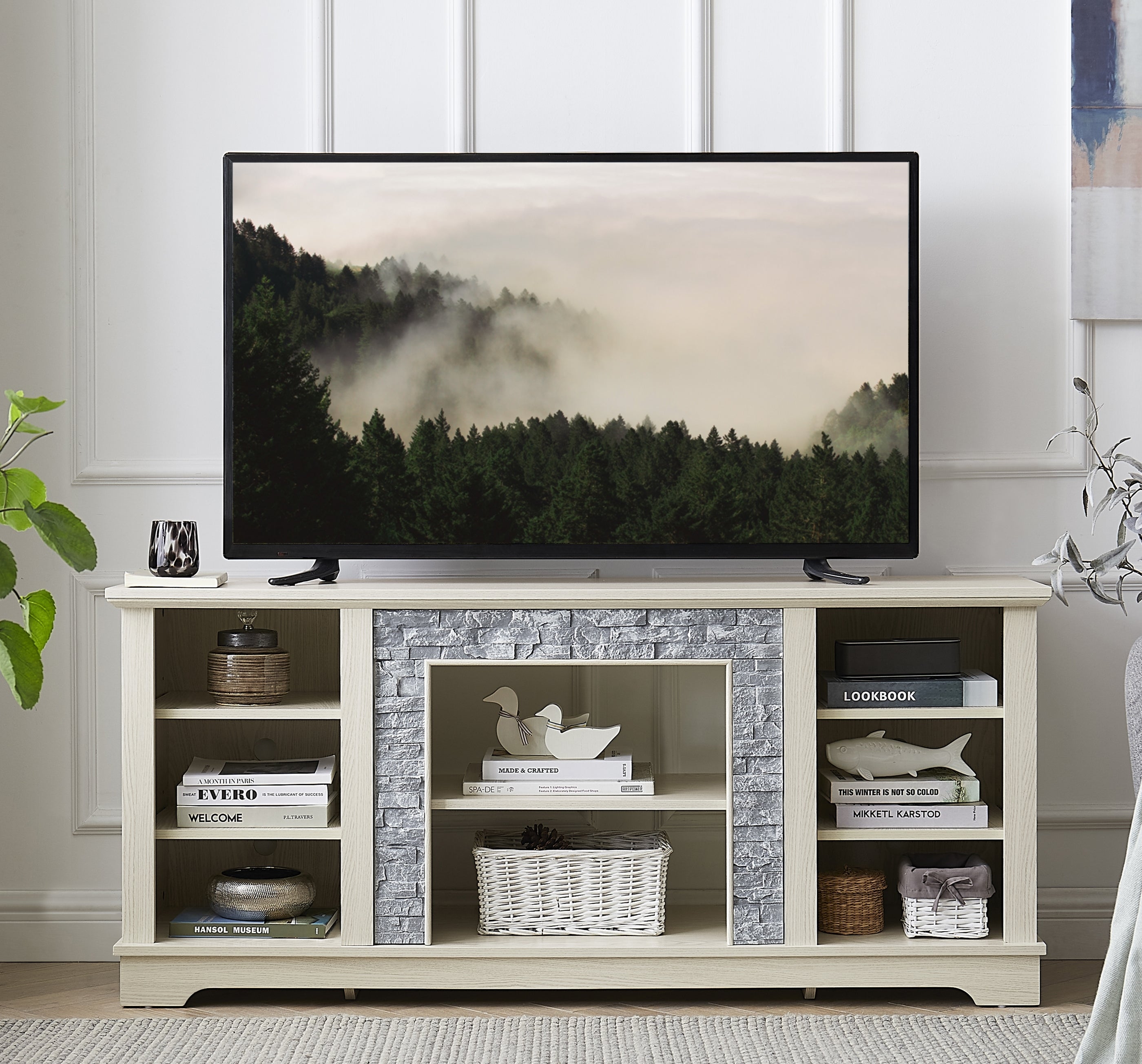 White Stone TV Stand | Modern Media Console | 58"