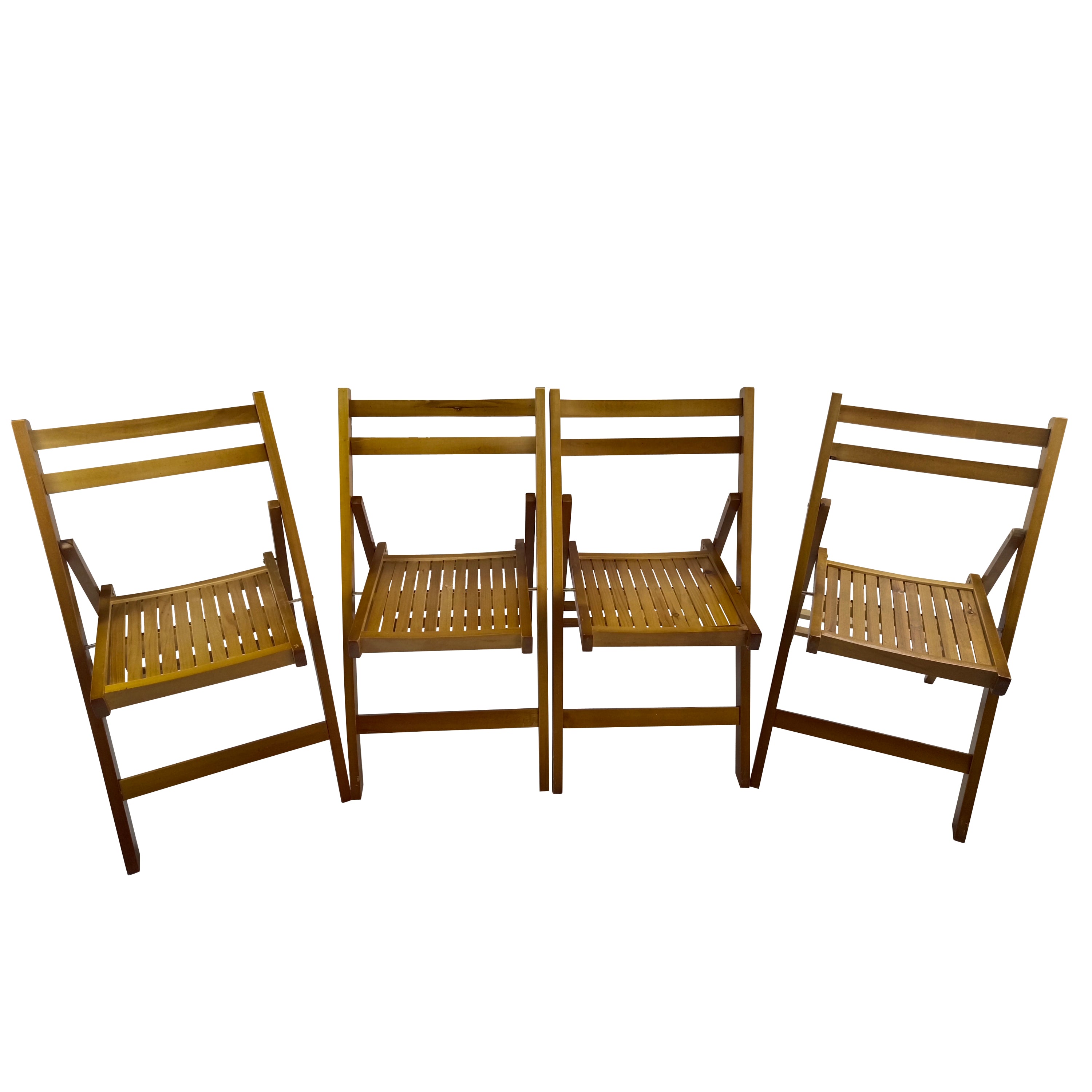 Set of 4 Honey Folding Slatted Solid Wood Special Event Chairs