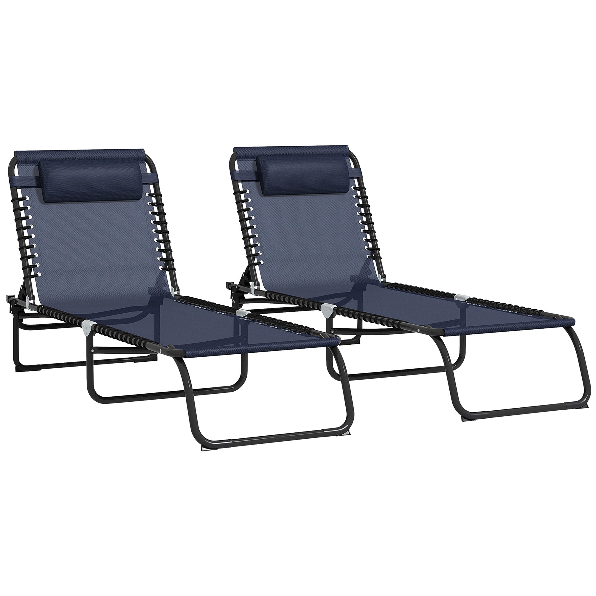 Outsunny Folding Chaise Lounge Pool Chairs Set of 2 - Dark Blue