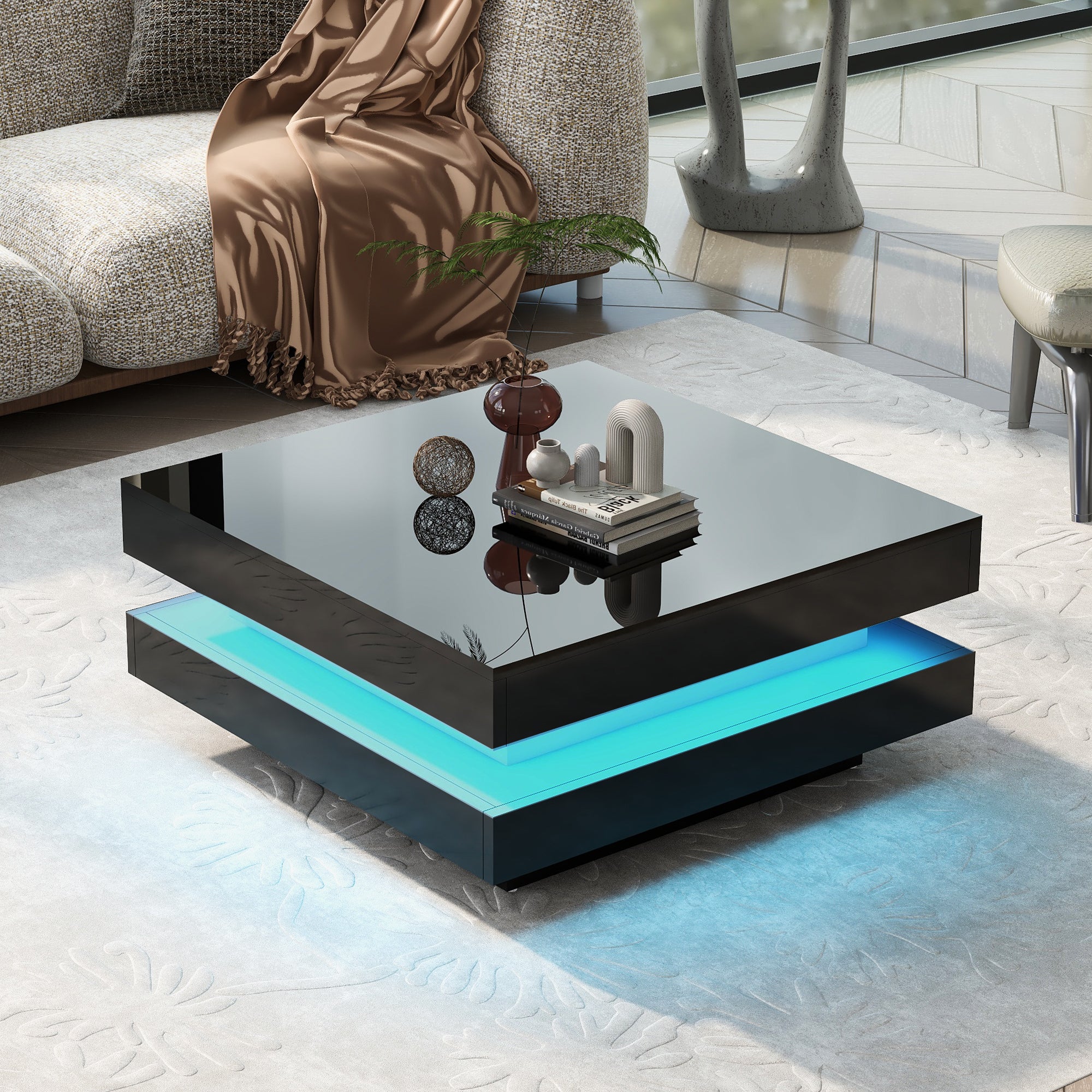 High Gloss Coffee Table: Minimalist LED Design