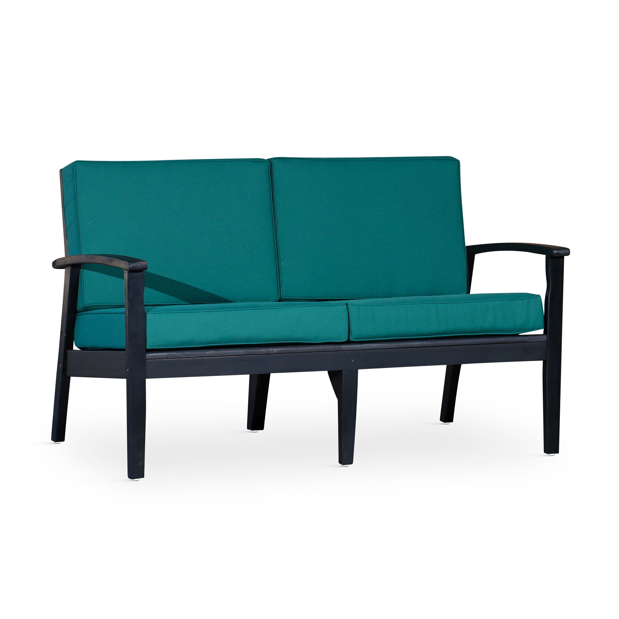 Eucalyptus Loveseat - Espresso Finish, Dark Green Cushions