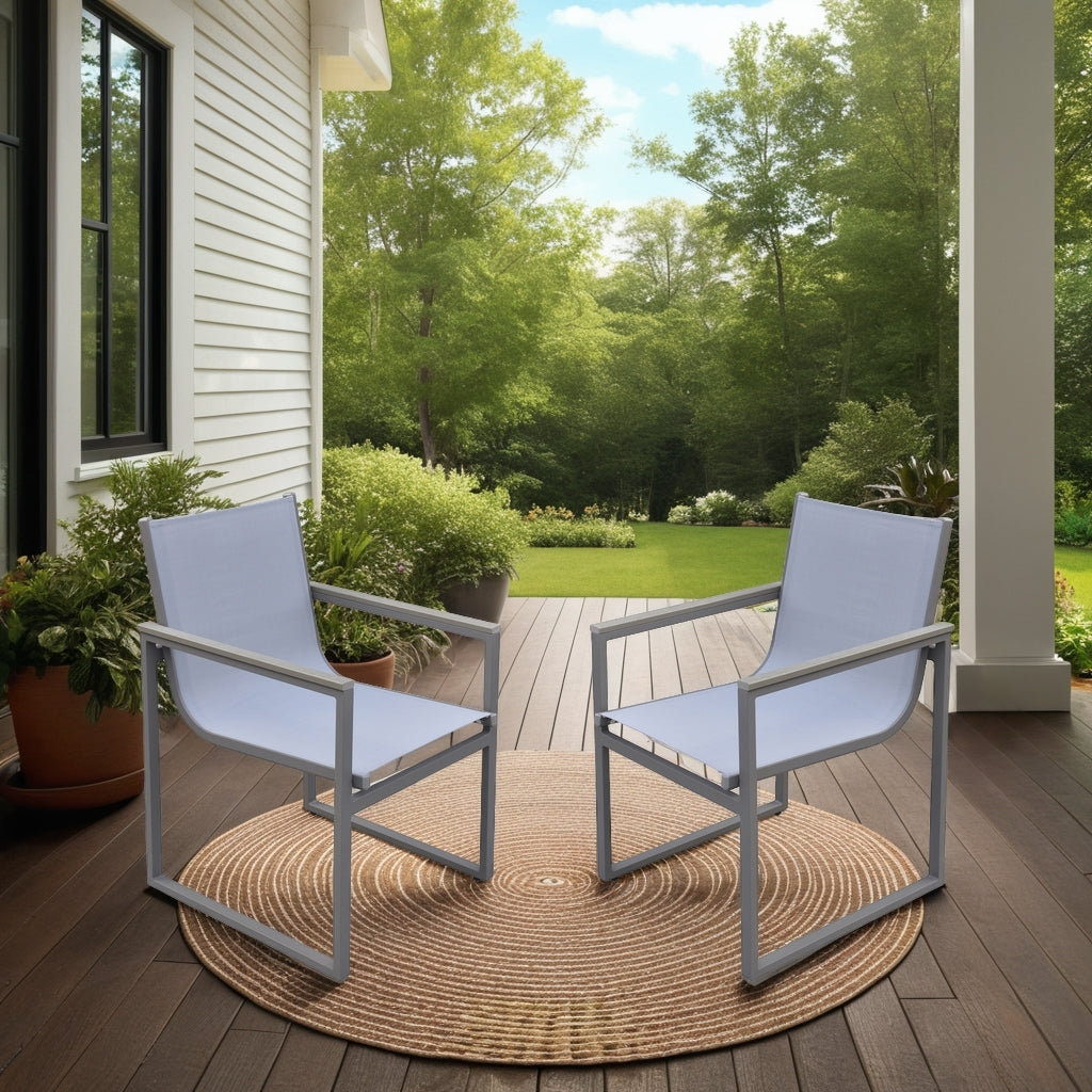 Bistro Outdoor Patio Dining Chairs Gray Textilene Wood Arms Set 2