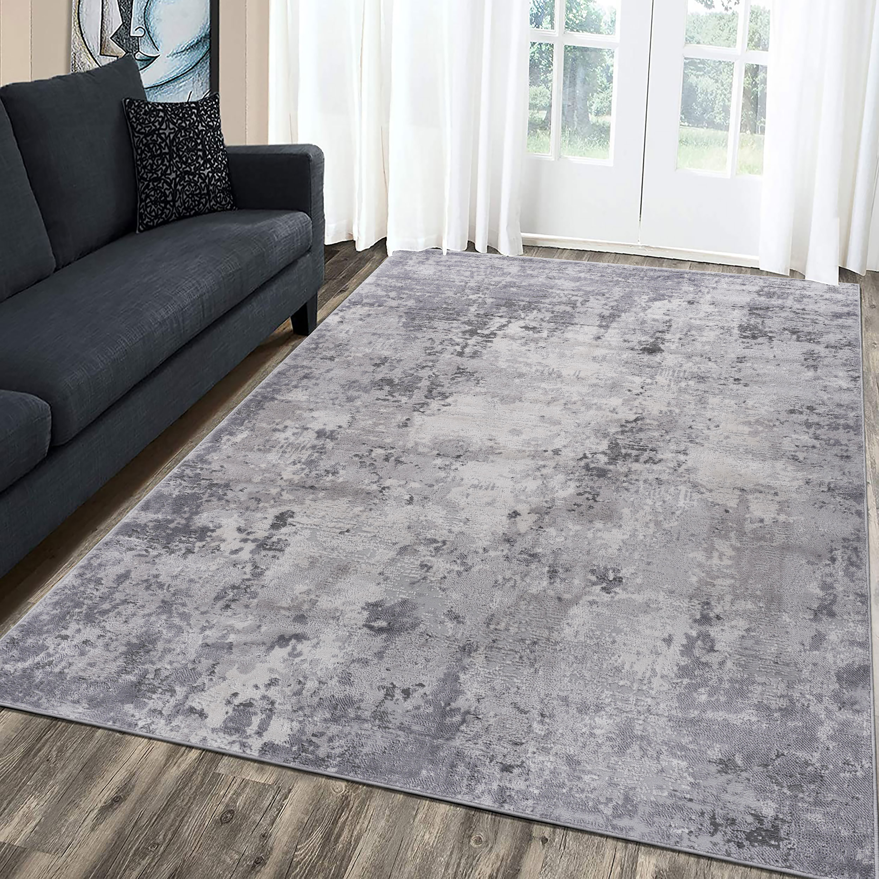 Grey Area Rug: 5x7 Non-Shedding, Stain-Resistant