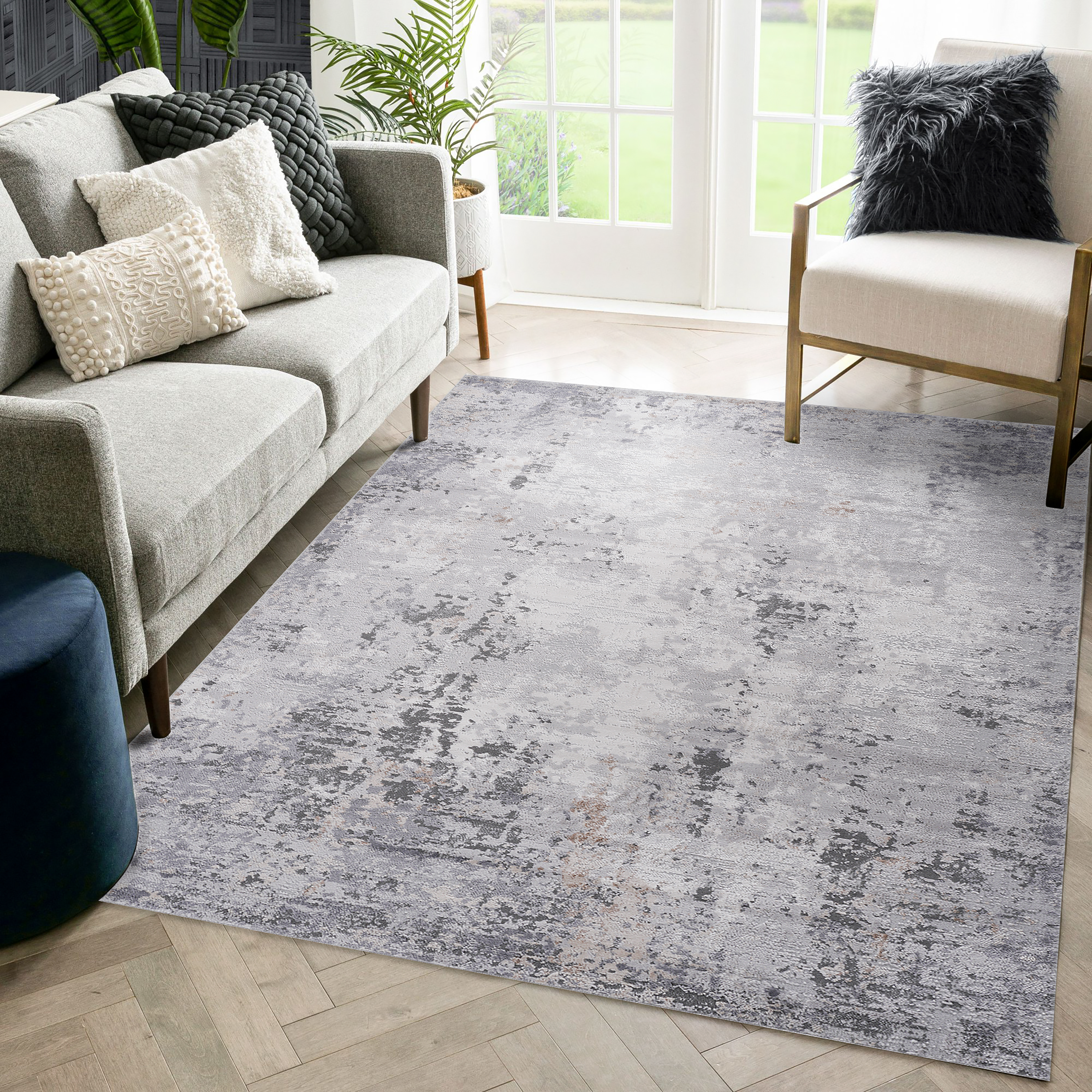 Stylish Area Rug: 6x9 Ivory/Sand Abstract