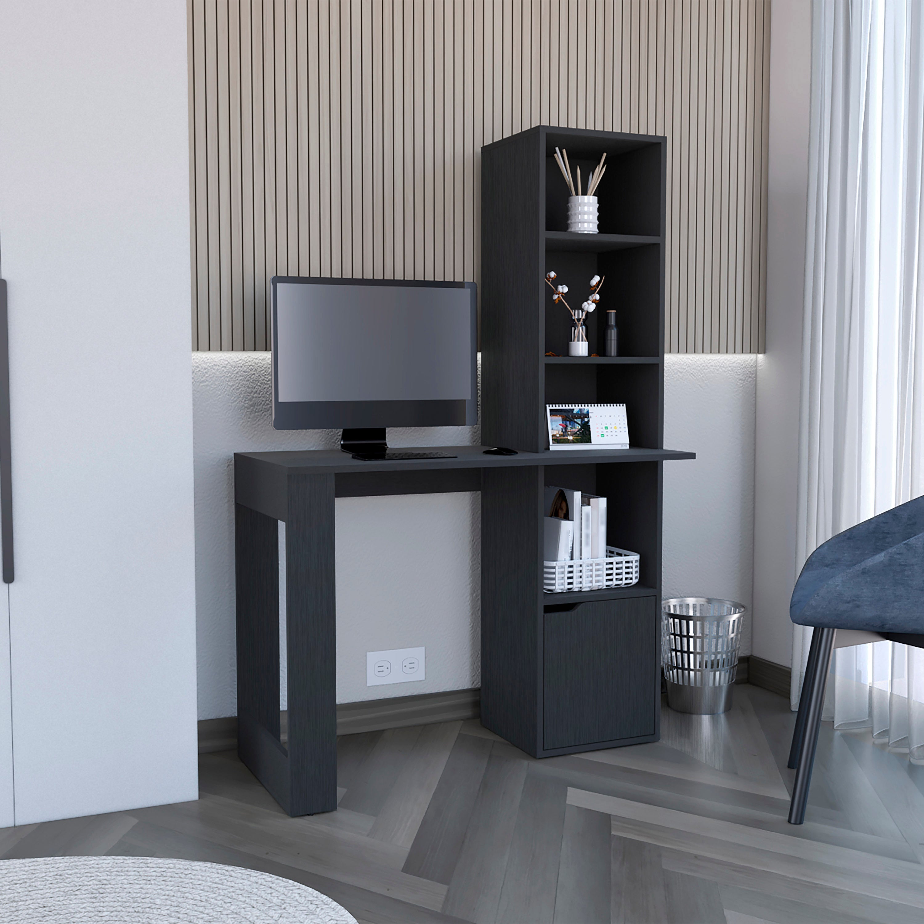 Aragon Office Desk w/ Bookcase & Cabinet - Black Wengue