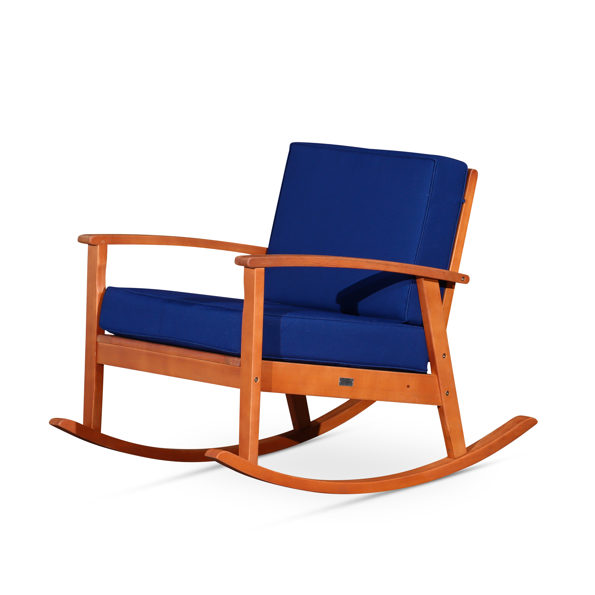 Eucalyptus Rocking Chair: Navy Cushions, Natural Oil Finish