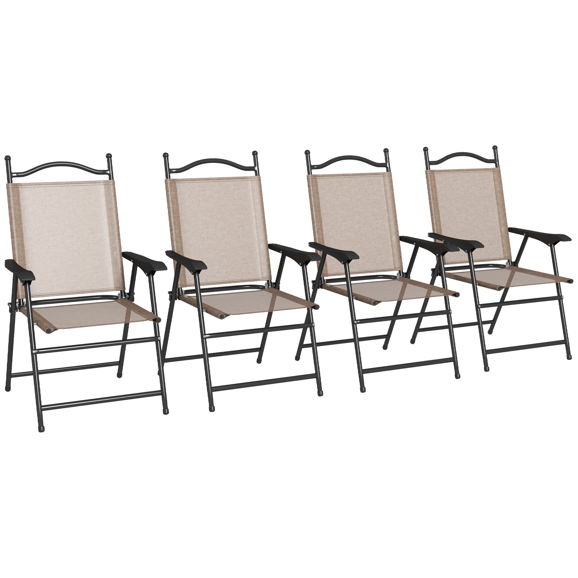 Outsunny Folding Patio & Camping Chairs (Set 4) - Brown Mesh