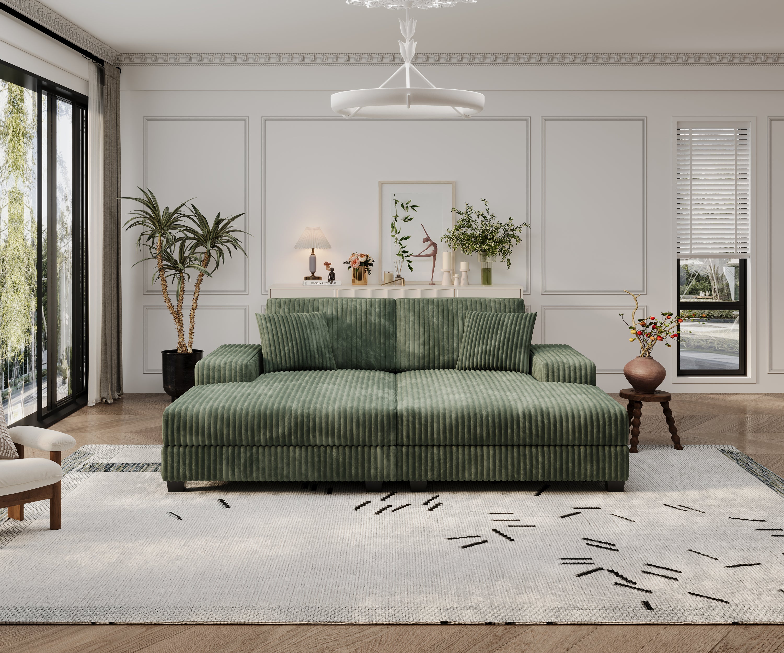 Green Corduroy Convertible Sofa Bed