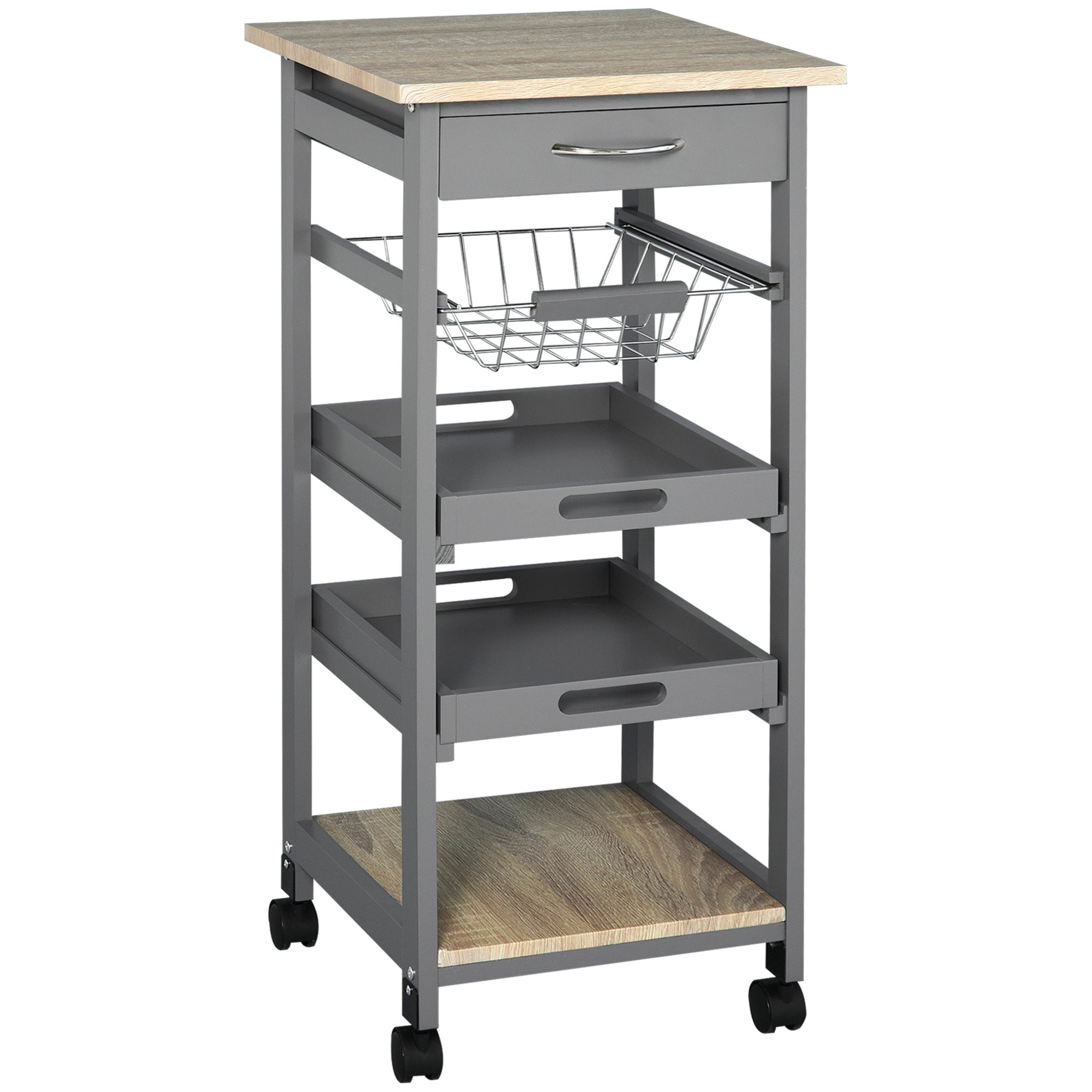 Rolling Kitchen Island Cart with Drawer & Basket, Grey