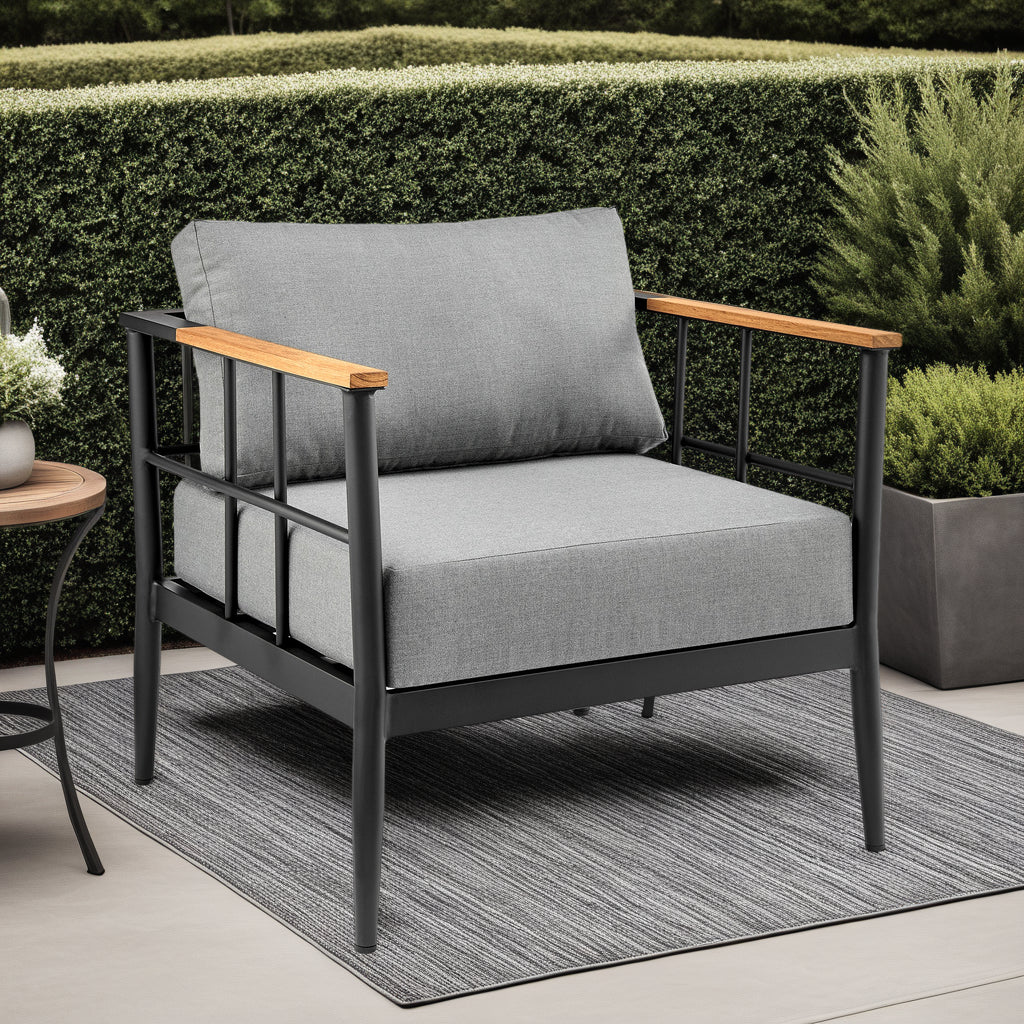 Veyda Aluminum Teak Outdoor Chair - Black & Dark Gray Patio Seating