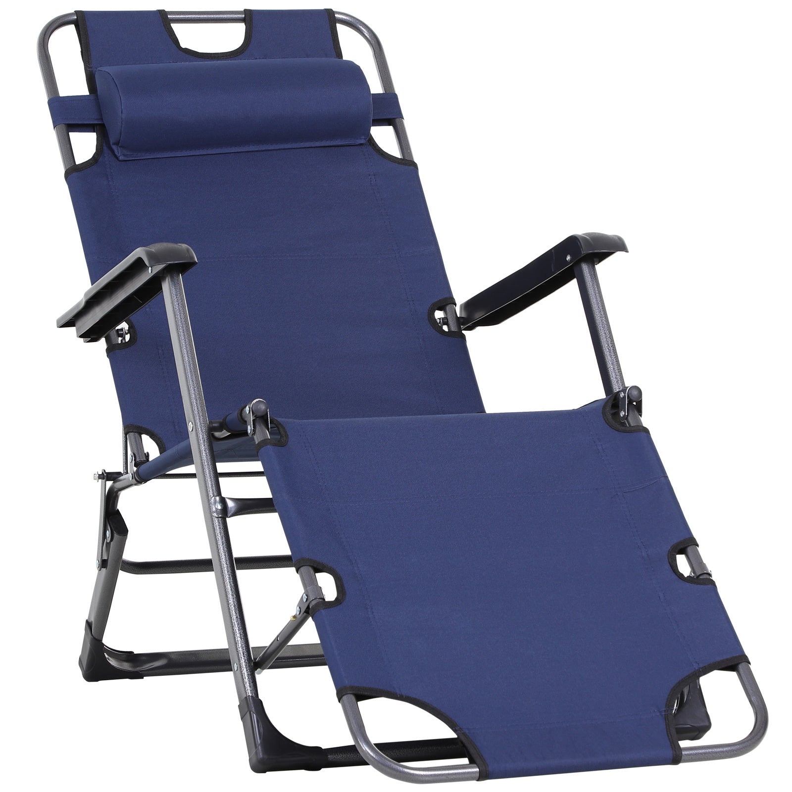2-in-1 Tanning Beach Lounge Chair w/ Pillow & Pocket Navy