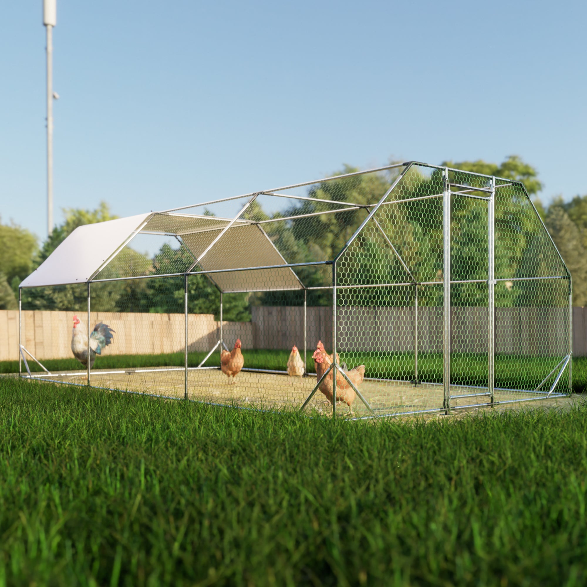 10x20ft Walk-in Galvanized Chicken Coop Run