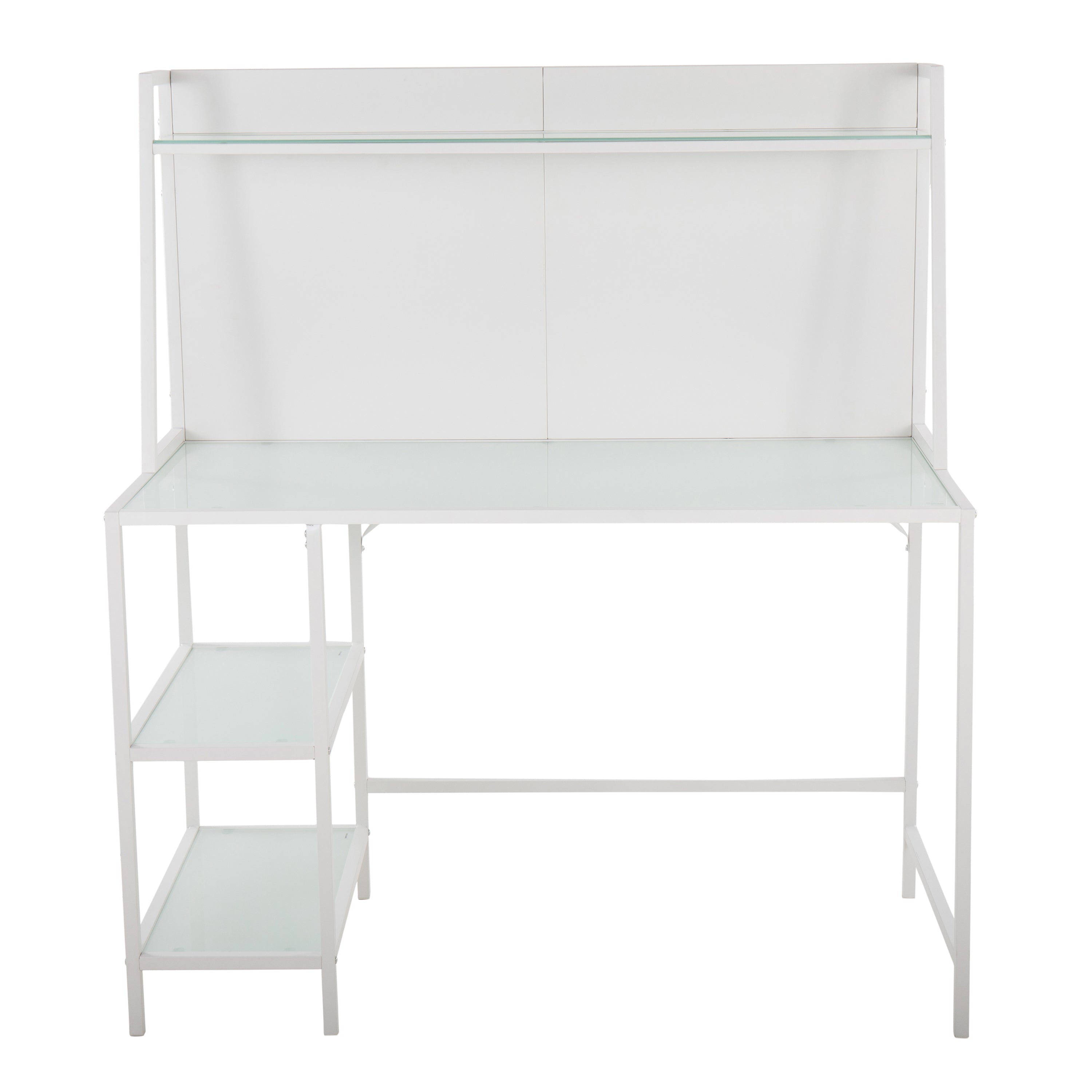 LumiSource Geo Tier Desk, White Metal/Frosted Glass