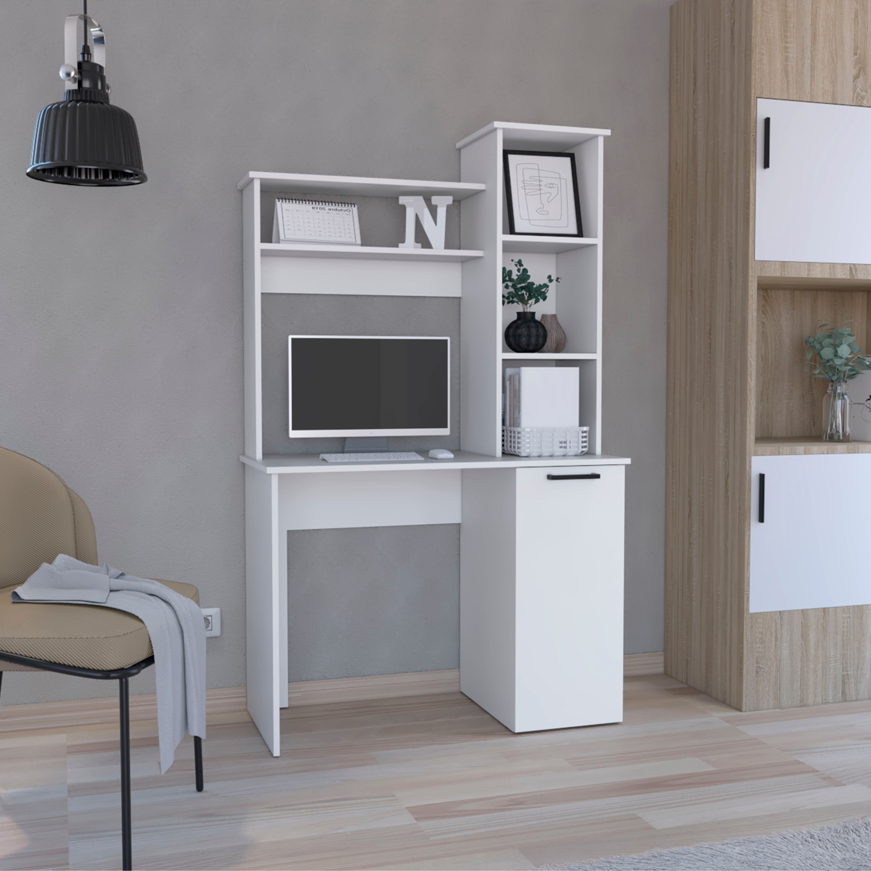 Carson Computer Desk w/ Hutch & Storage - White