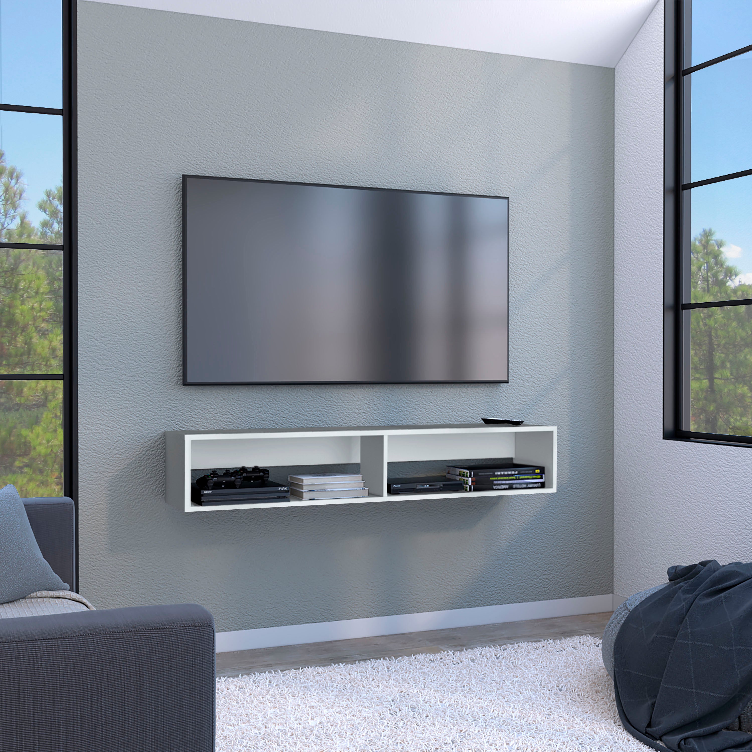 Warrior 59" Floating TV Stand w/ Shelves & Cable Management