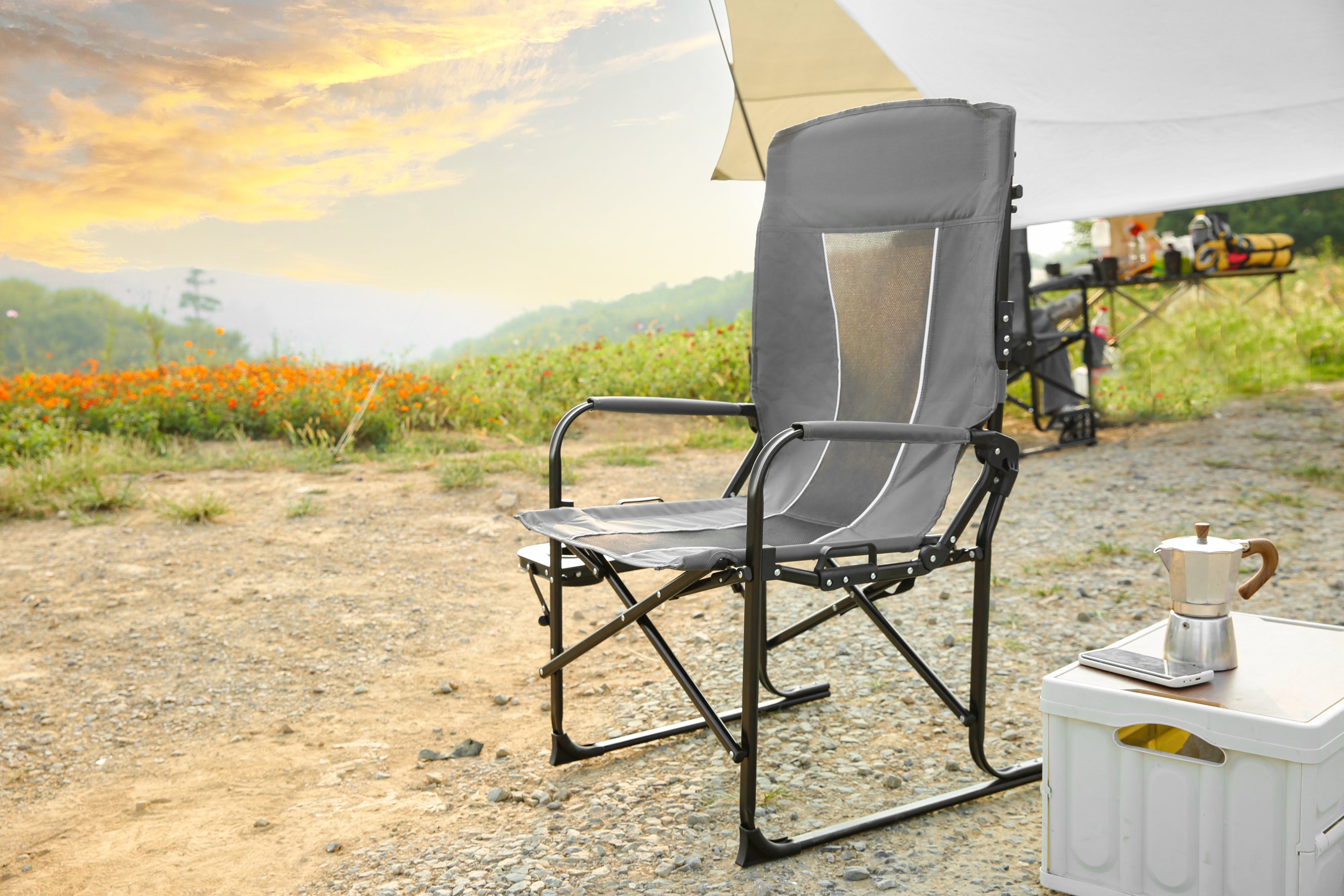 Heavy Duty Oversized Portable Camping Chair with Side Table