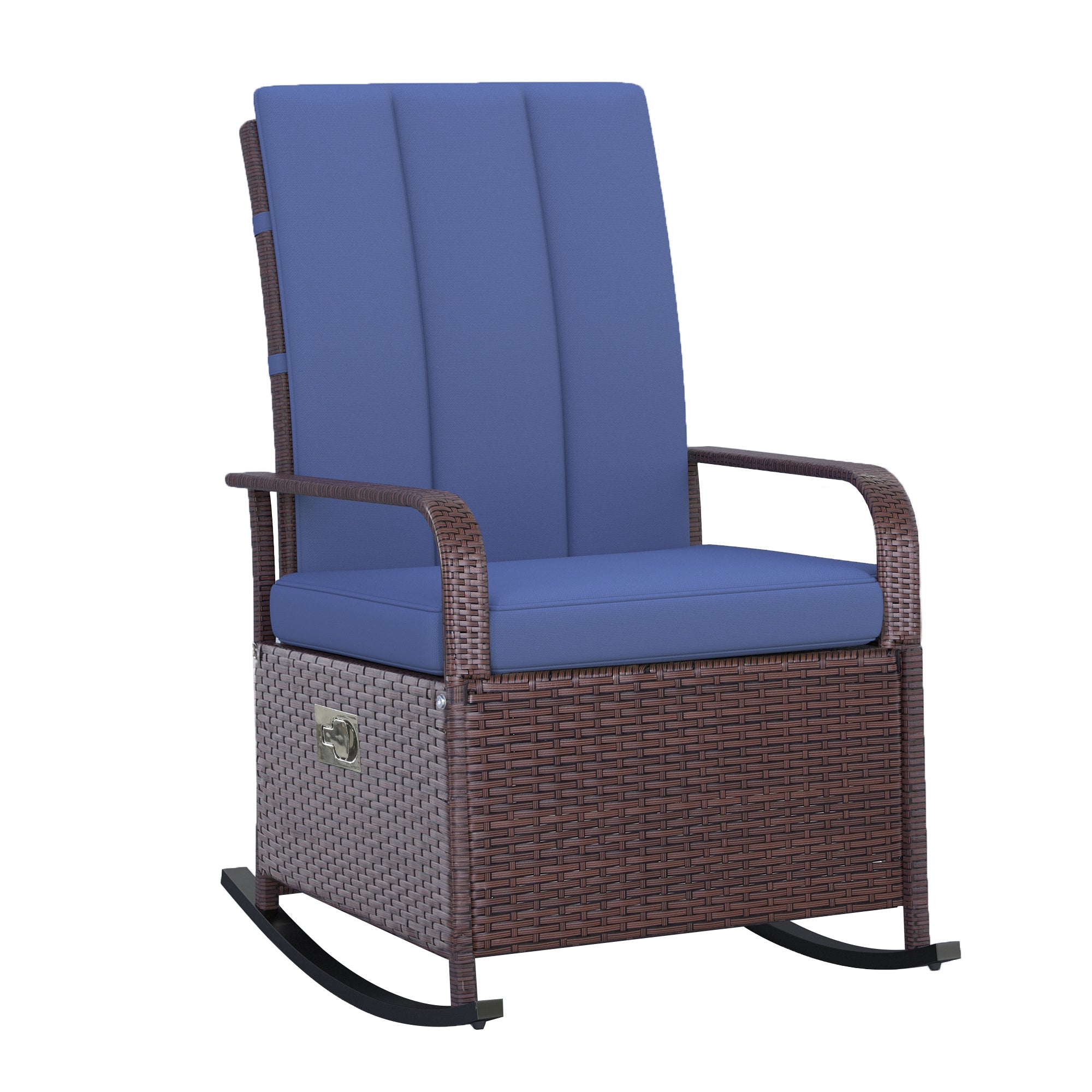 Outsunny Blue Wicker Outdoor Adjustable Rocking Chair Recliner