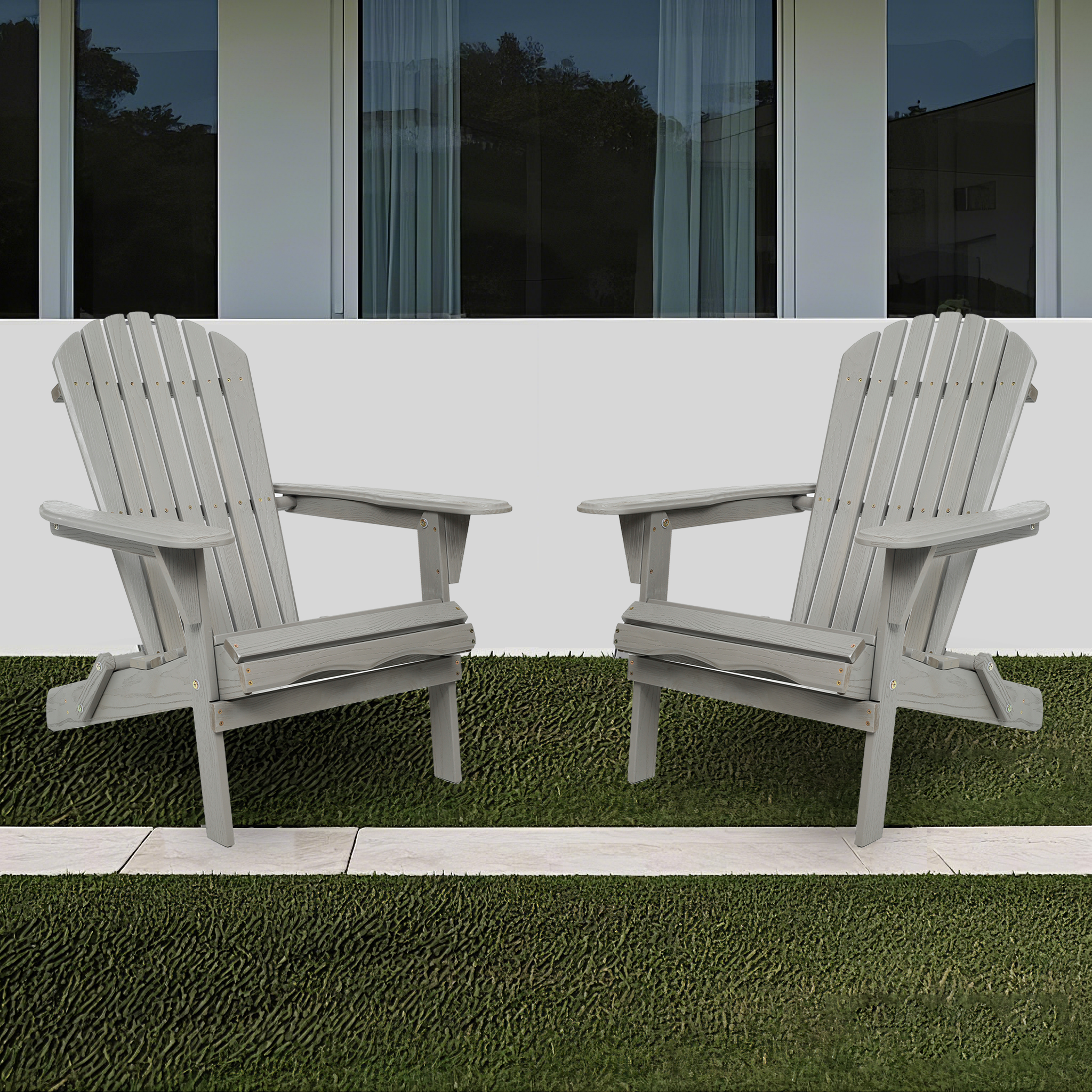Solid Cedar Wood Folding Adirondack Lounge Patio Chairs Set of 2