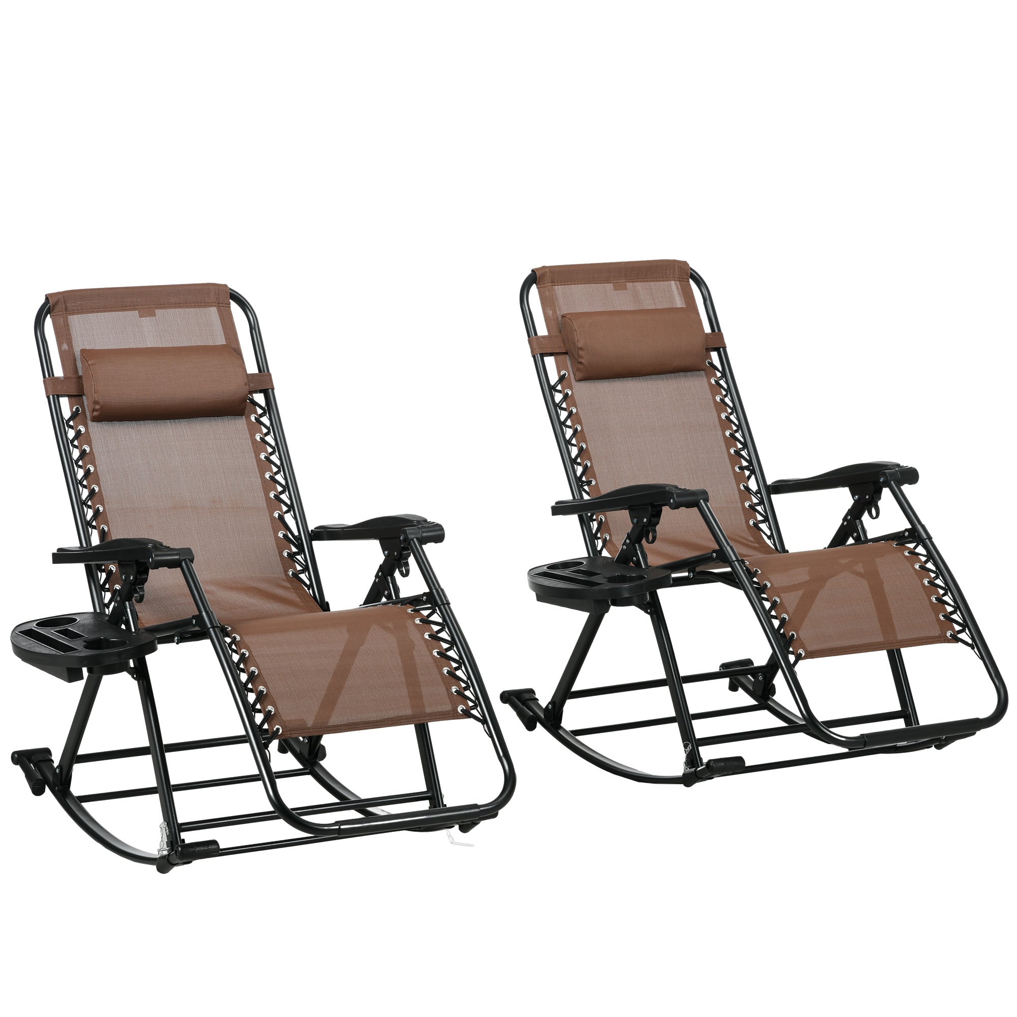 Outsunny 2-Pack Zero Gravity Folding Outdoor Lounge Rockers Brown