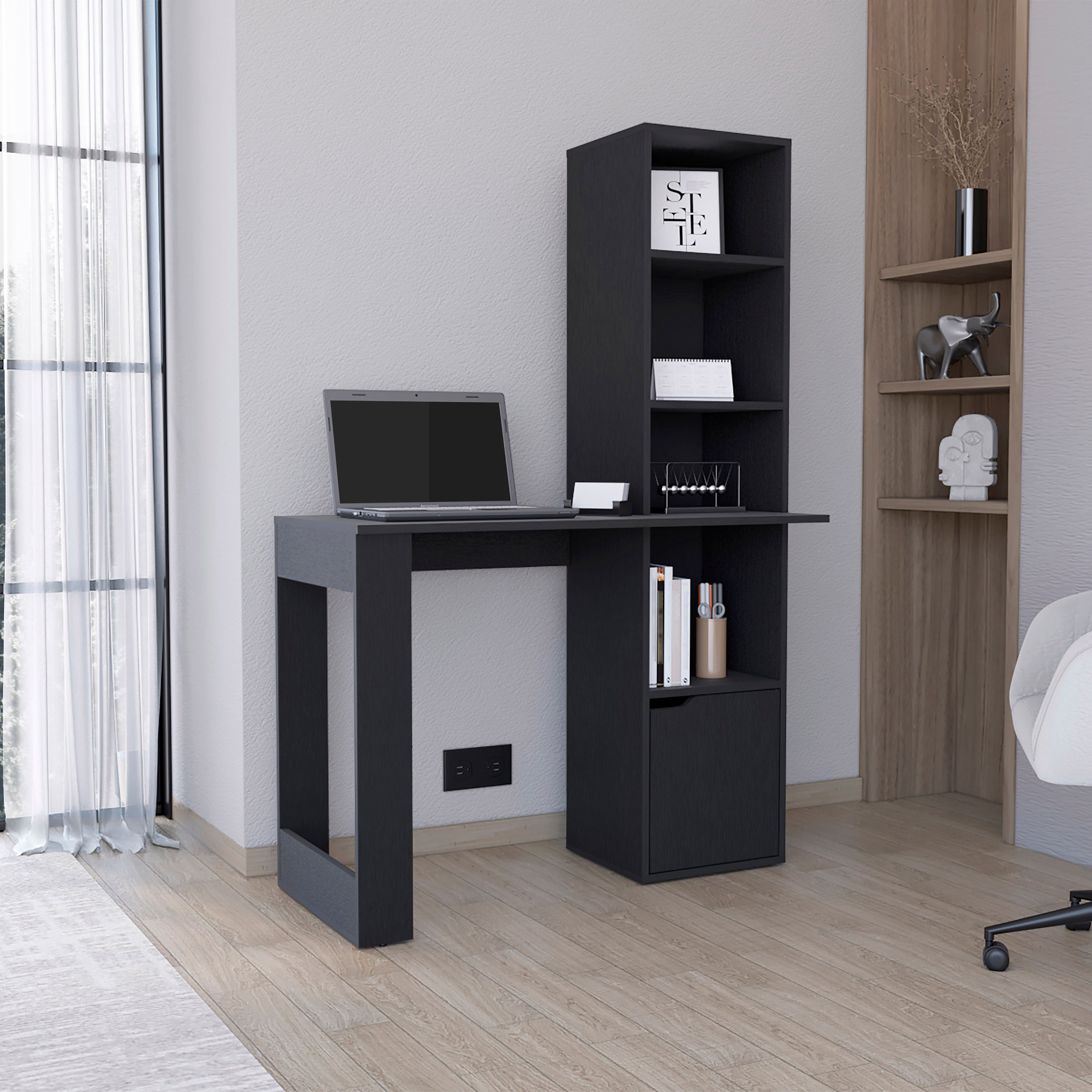 Iowa Computer Desk w/ Cabinet & 4-Tier Bookcase