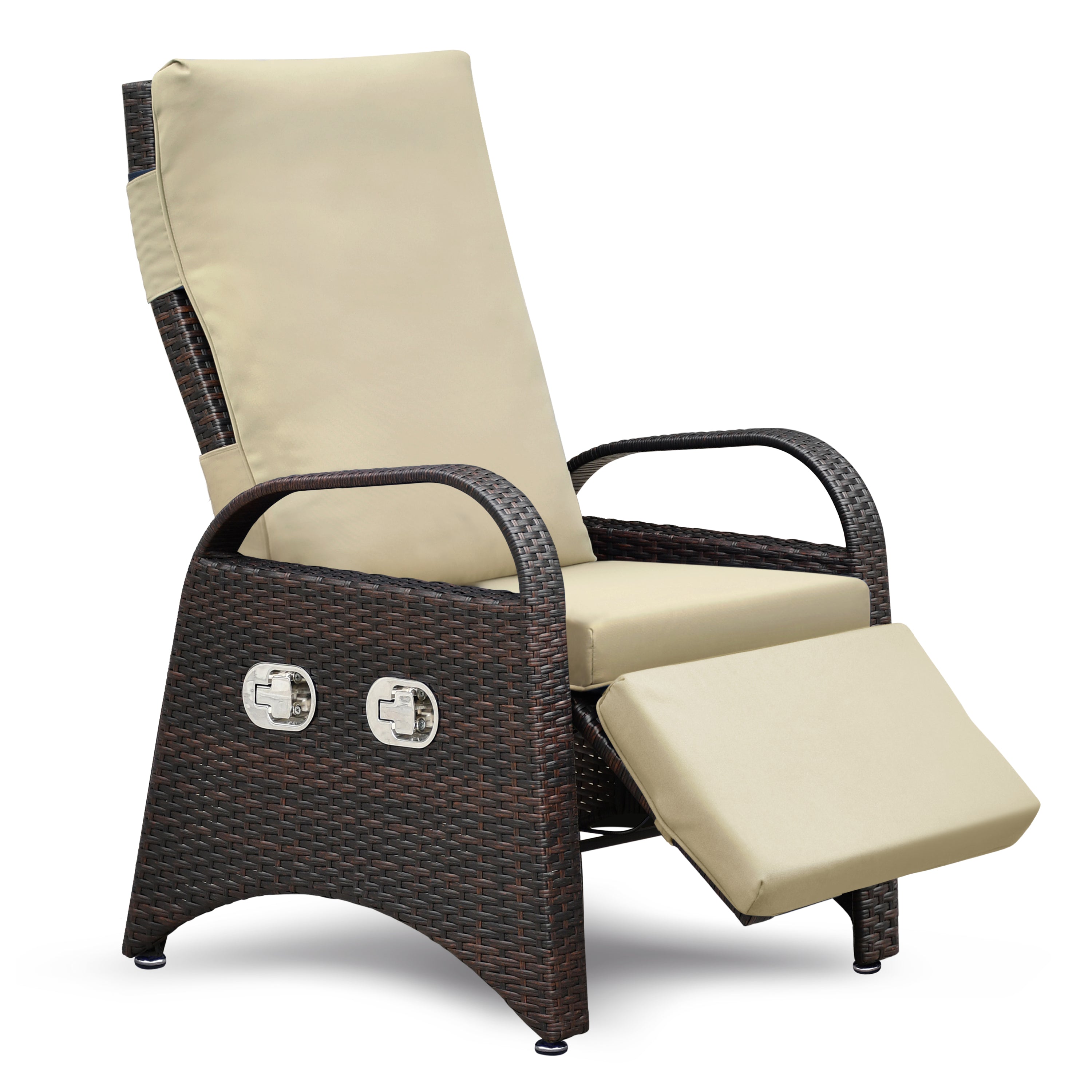 Outdoor PE Wicker Recliner Chair - Adjustable Ergonomic Lounge