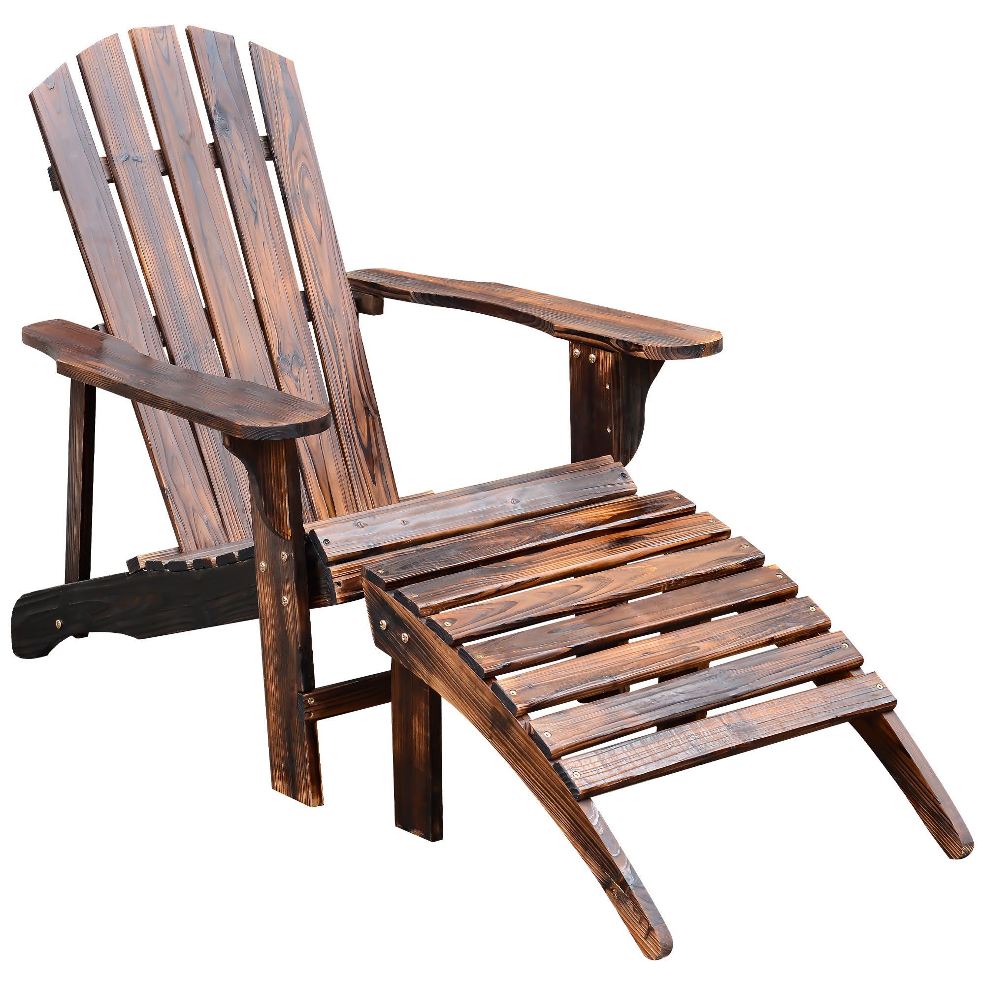 Wooden Adirondack Chair with Ottoman - Rustic Outdoor Patio Lounge