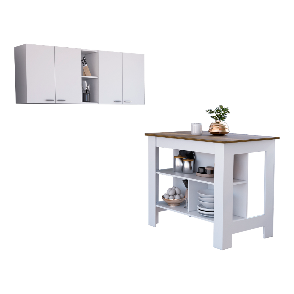 White & Walnut Kitchen Set: 7-Shelf, 4-Door