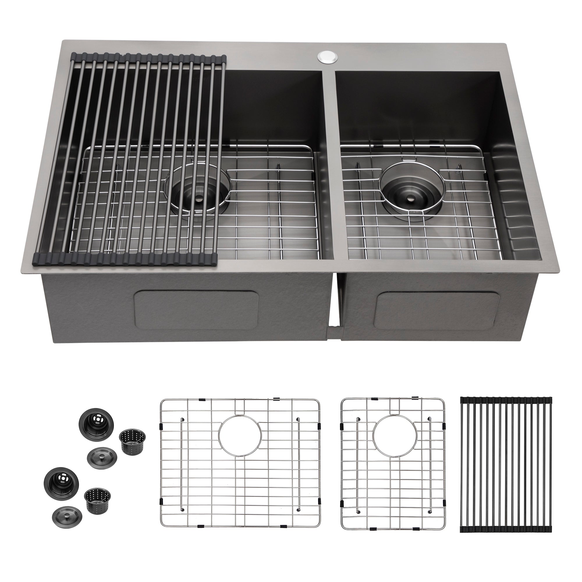 Gunmetal Black Double Bowl Kitchen Sink 33x22