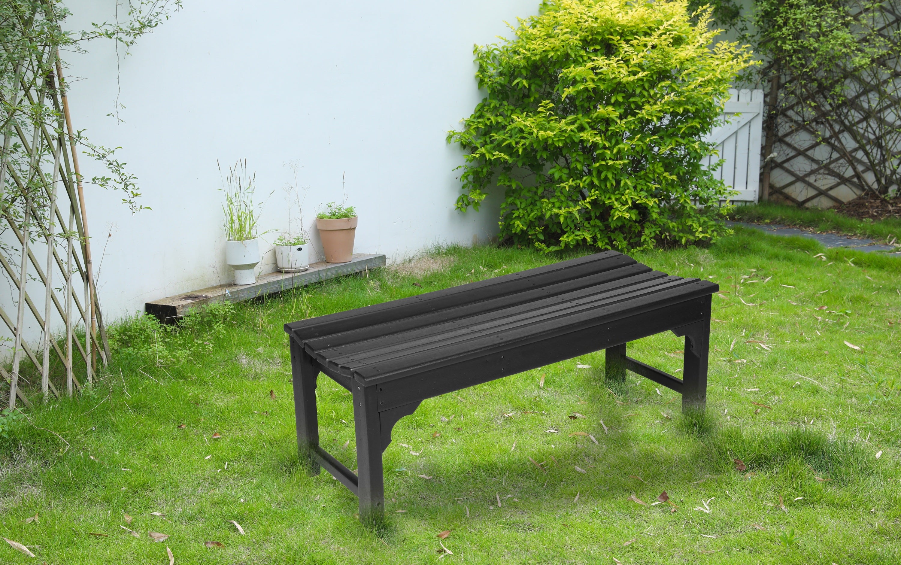 All-Weather UV Poly Lumber Backless Adirondack Bench, Wood Texture, Black