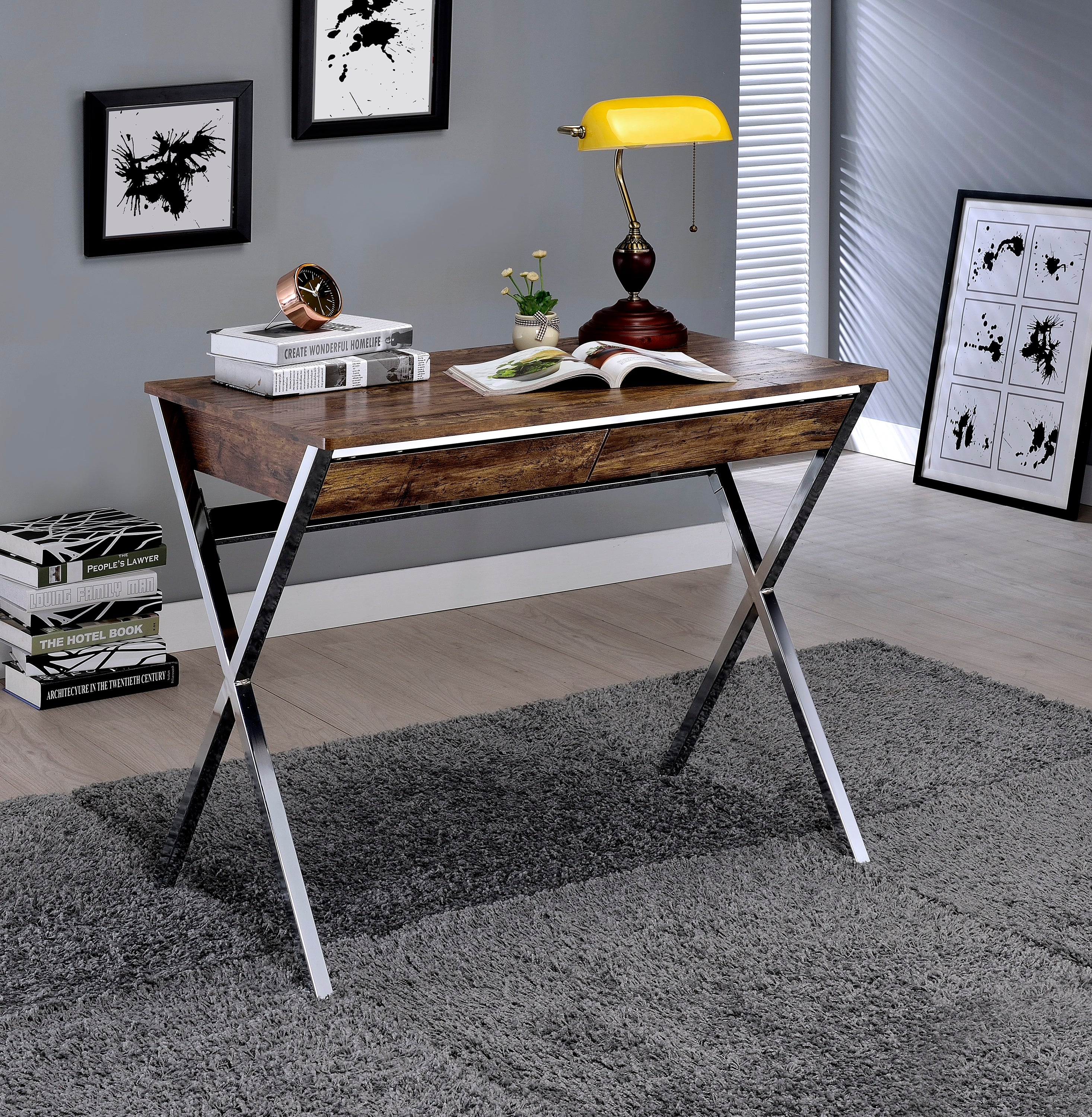 Callers Weathered Oak Writing Desk w/ Chrome Legs