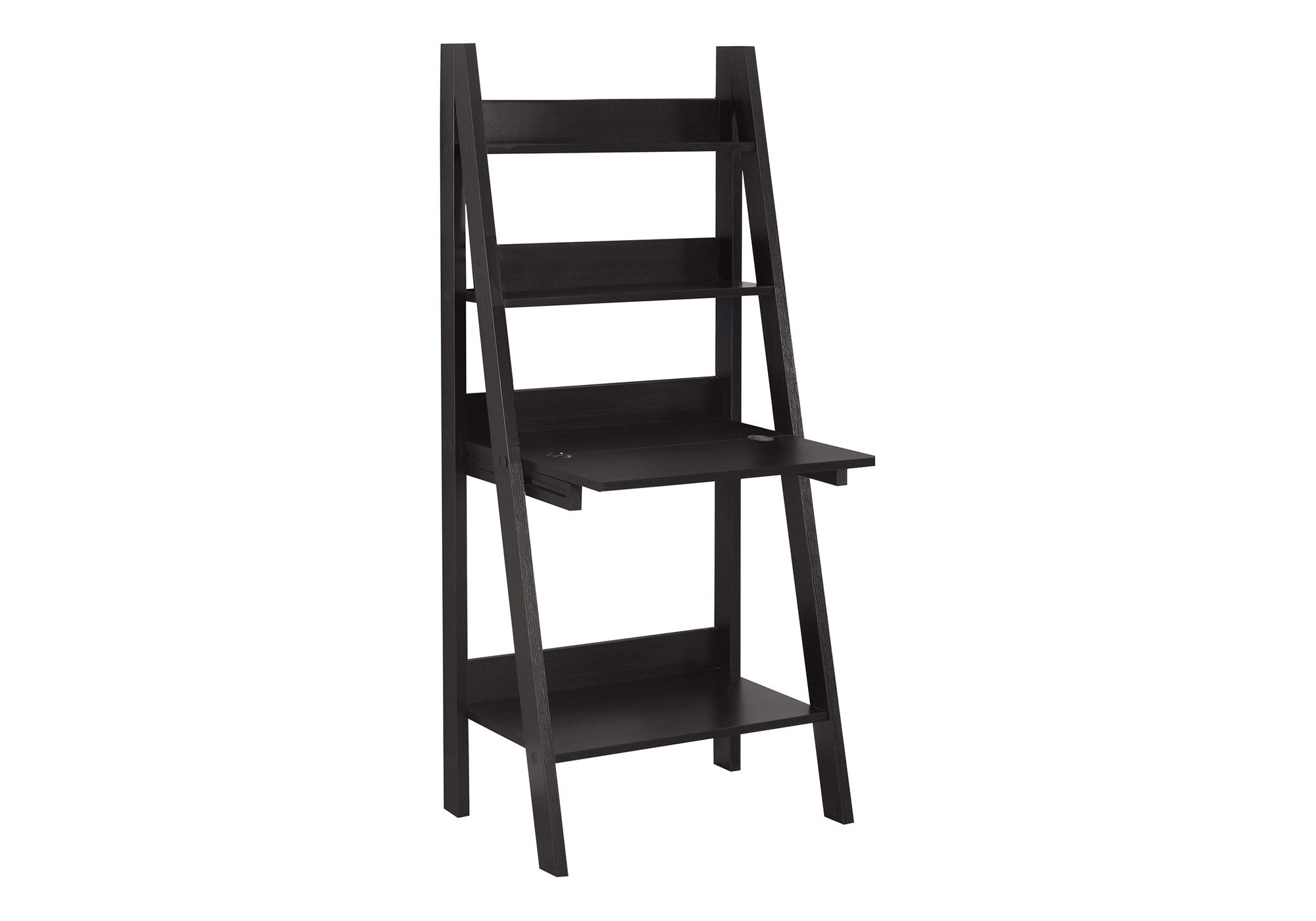 Modern Leaning Computer Desk w/ Storage Shelves - Brown