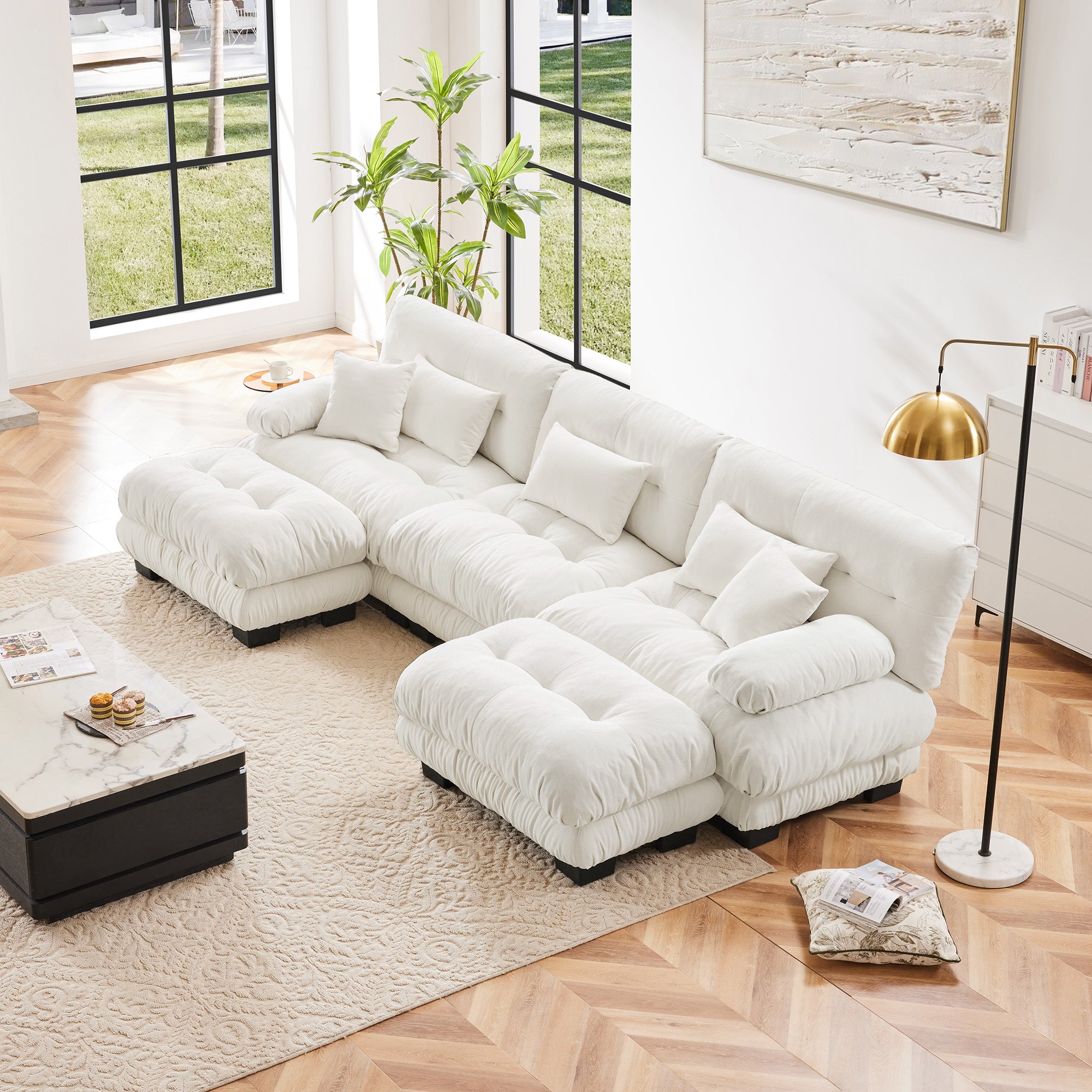 Luxury U-Shaped Sectional Sofa with Ottomans
