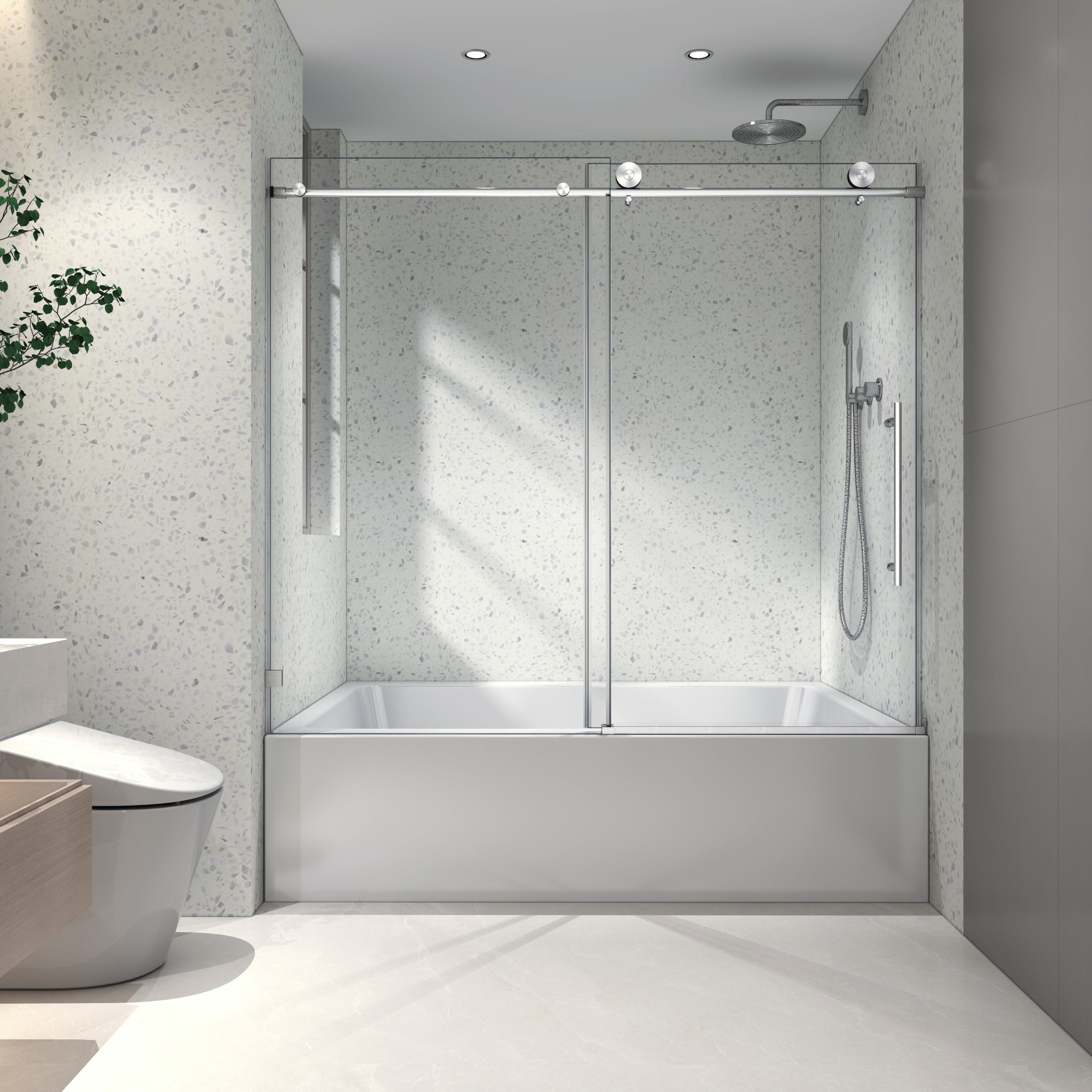 Frameless Shower Door: 6063 Brushed Nickel, Soft Close