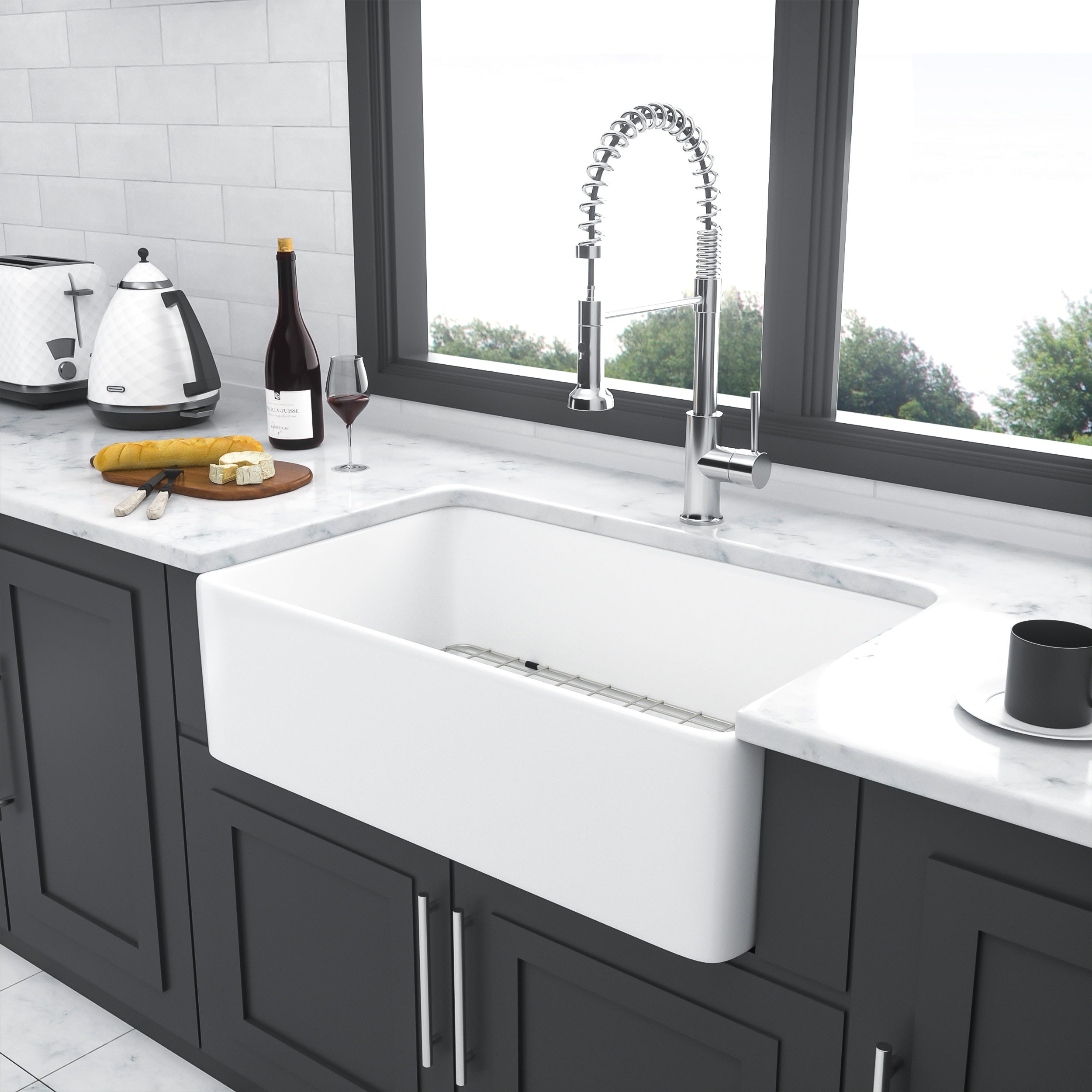 33" White Farmhouse Kitchen Sink: Apron Front