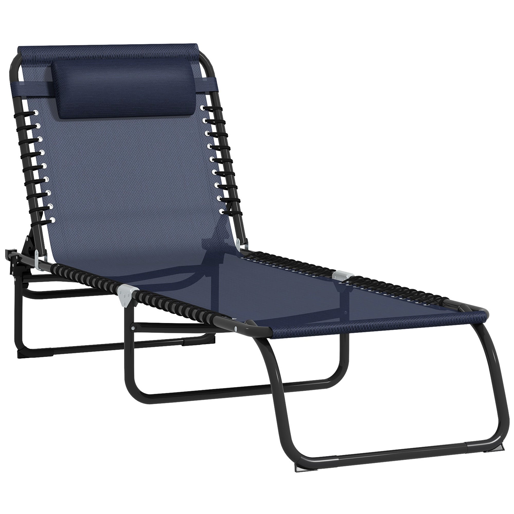 Outsunny Folding Chaise Lounge Pool Chair - 4-Pos Reclining, Dark Blue